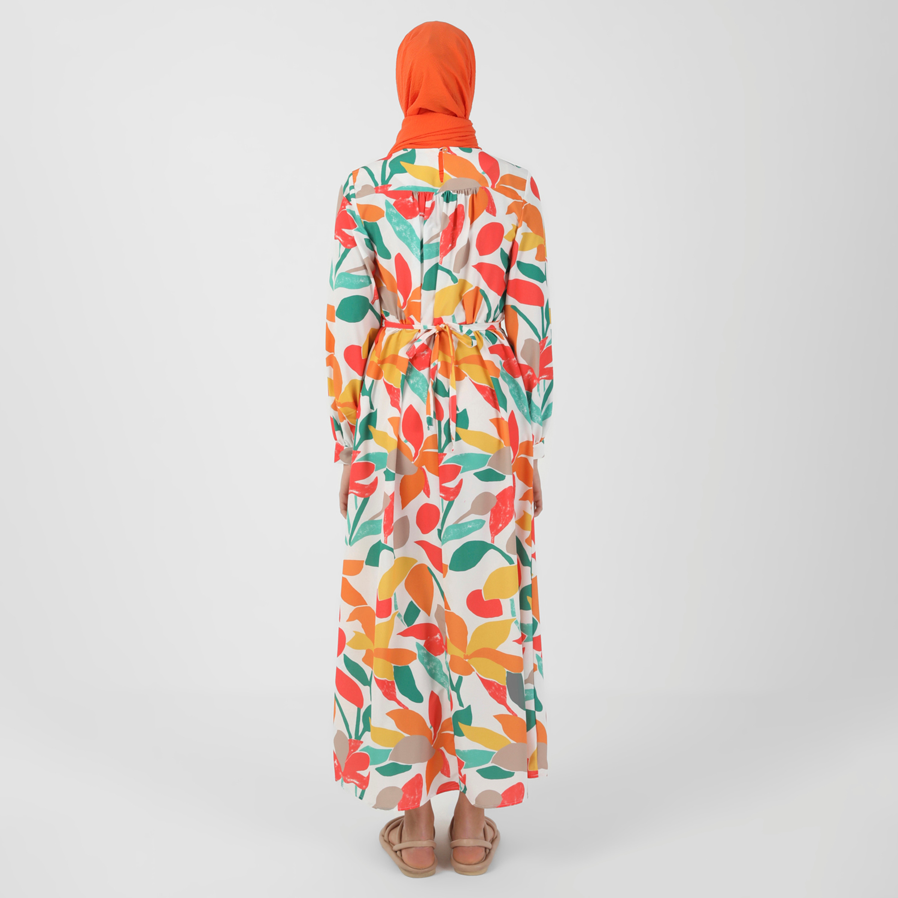Benin Printed Crew Neck Tie Back Dress-women-clothing-dresses-image-5