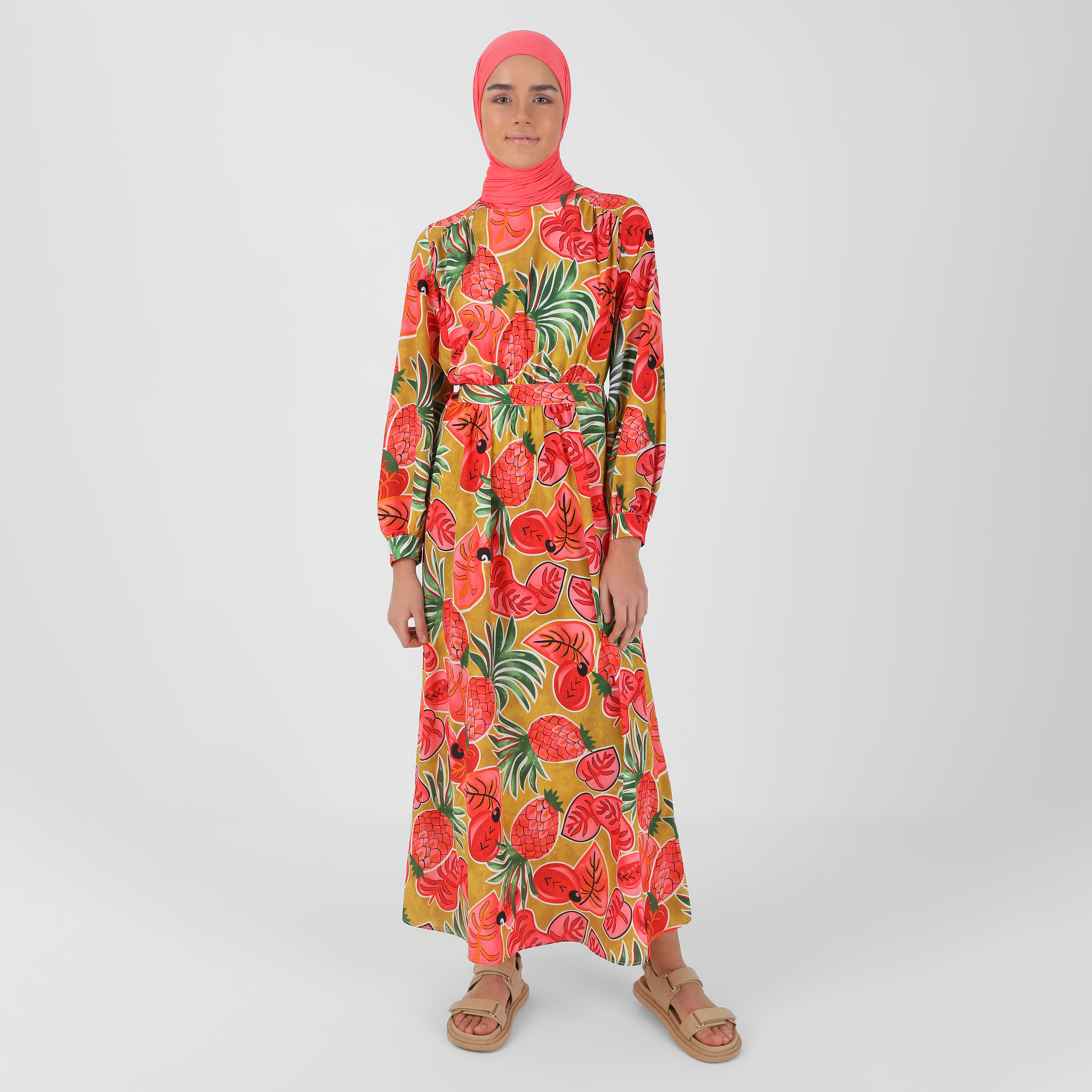 Benin Printed Crew Neck Tie Back Dress-women-clothing-dresses-image-1