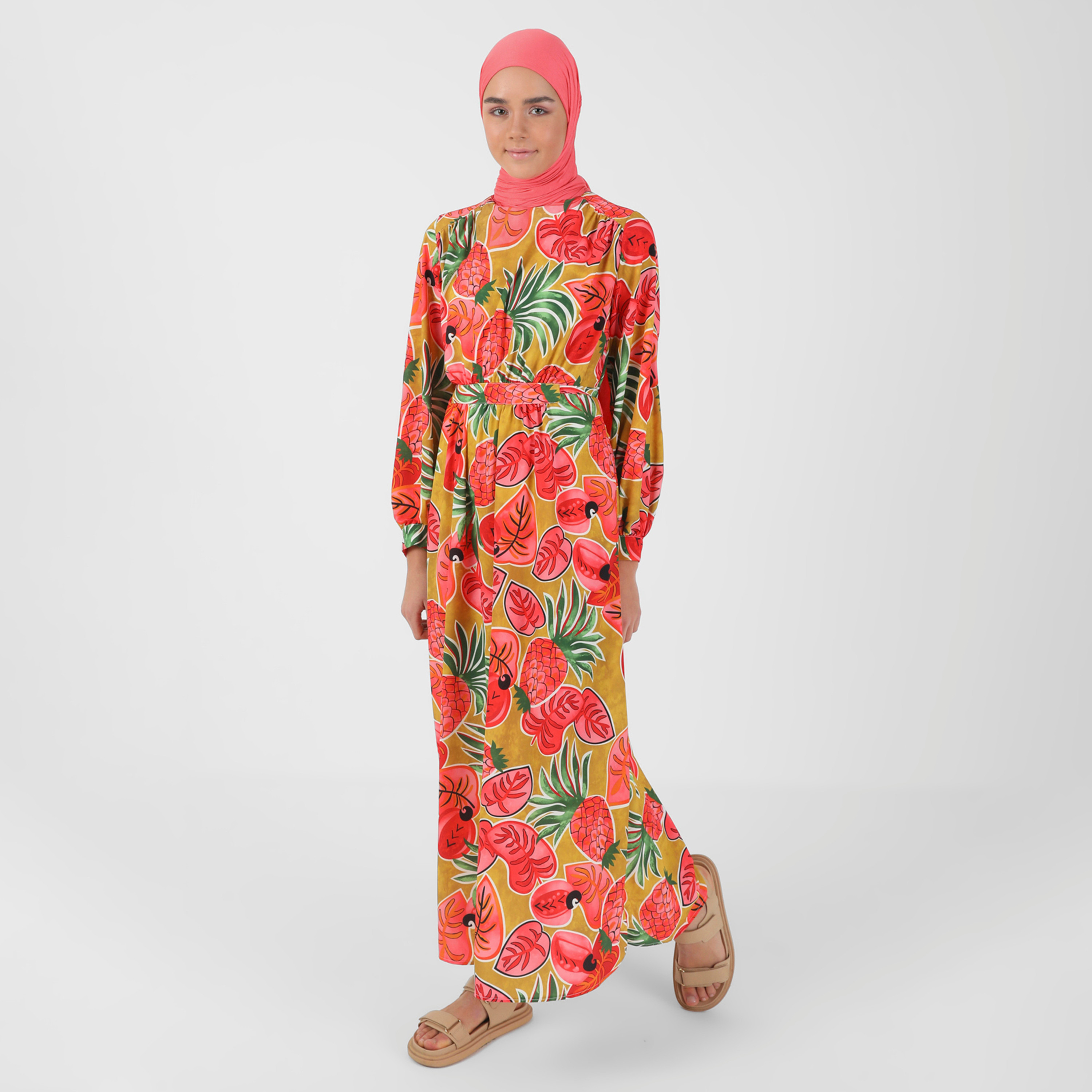 Benin Printed Crew Neck Tie Back Dress-women-clothing-dresses-image-4