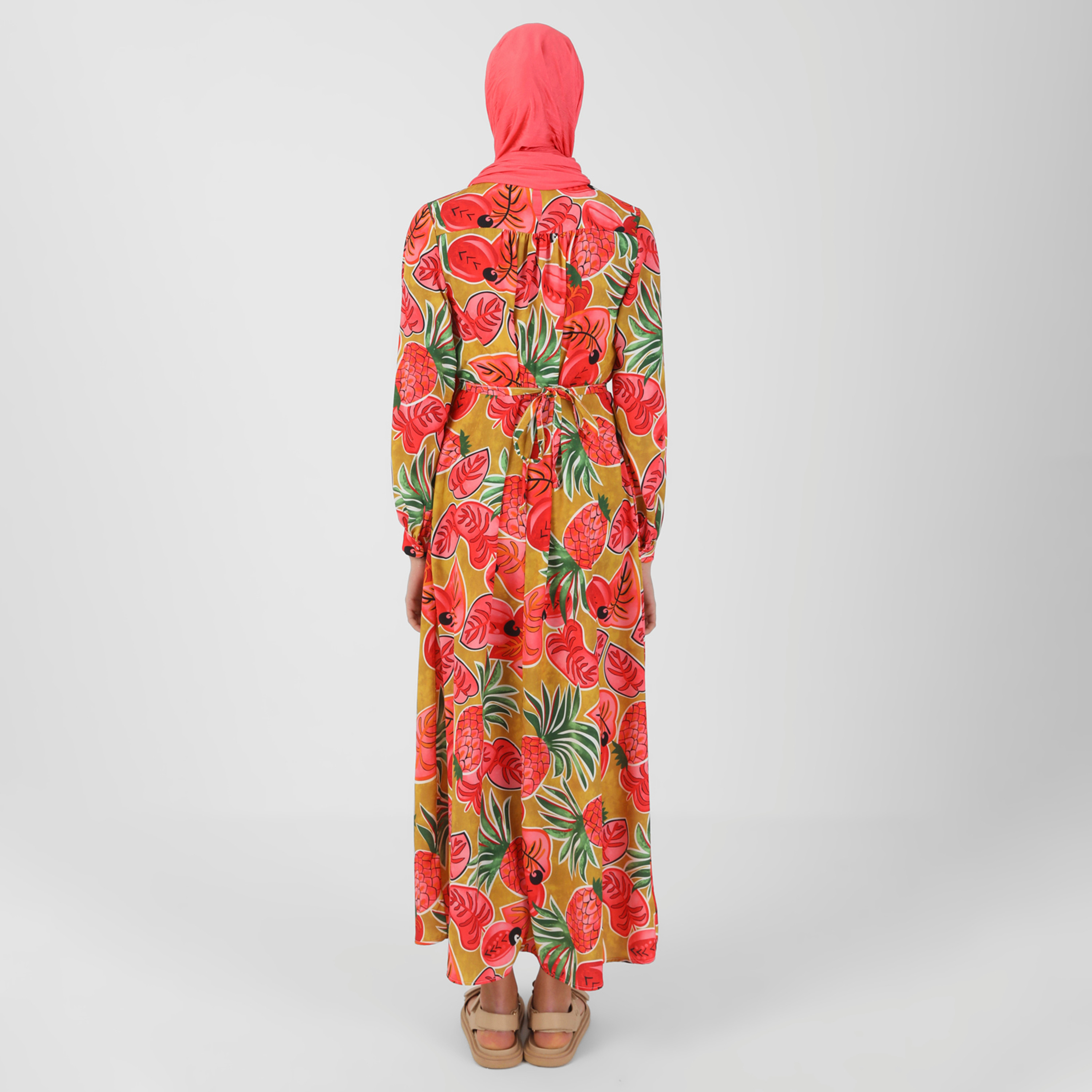 Benin Printed Crew Neck Tie Back Dress-women-clothing-dresses-image-5