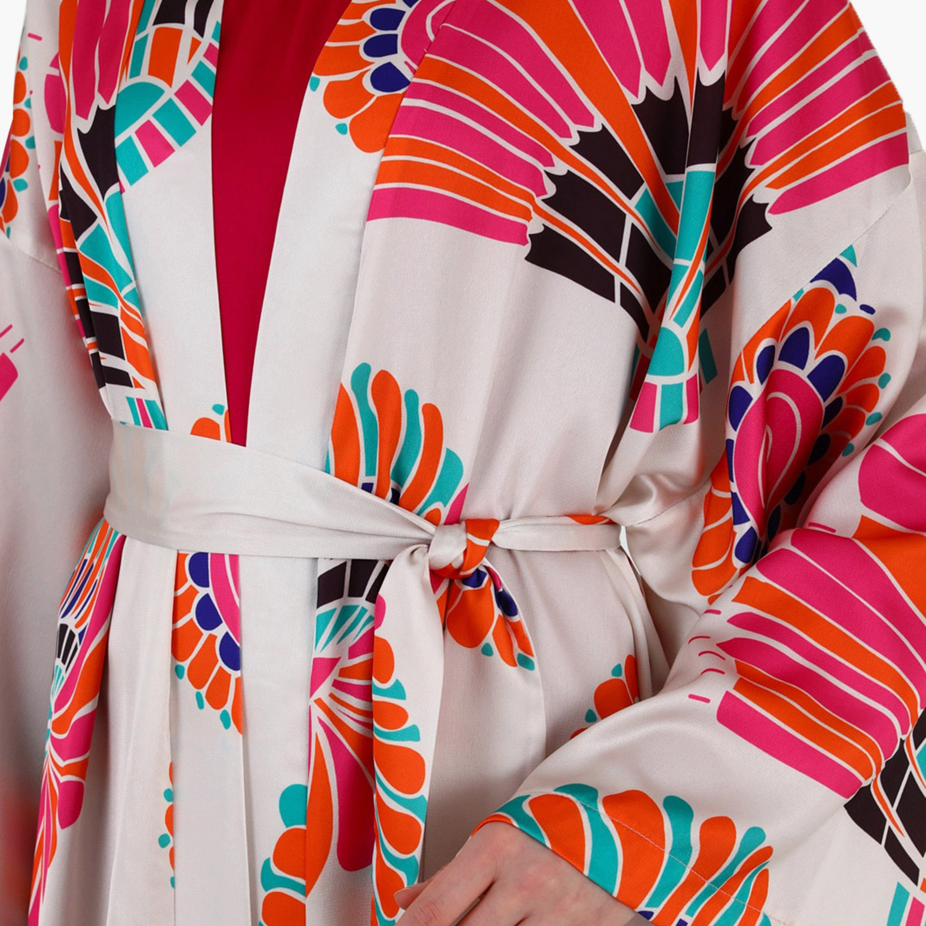 Modanisa Printed Open Front Tie Belt Abaya-women-arabicclothing-abayas-image-4
