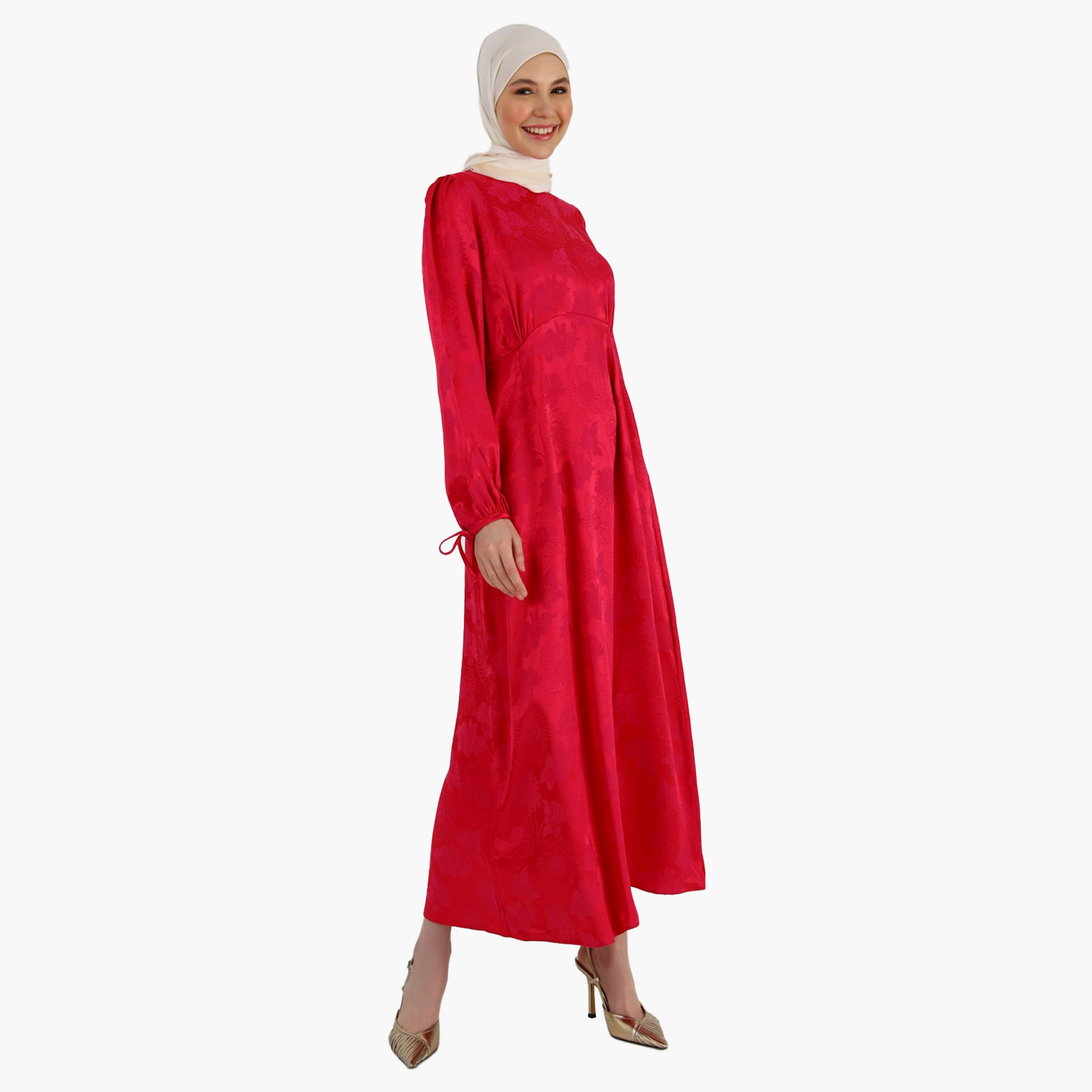 فستان ذو رقبة دائرية وسحاب خلفي ومزين بنقشة الزهور من مودانيسا-women-clothing-dresses-image-2