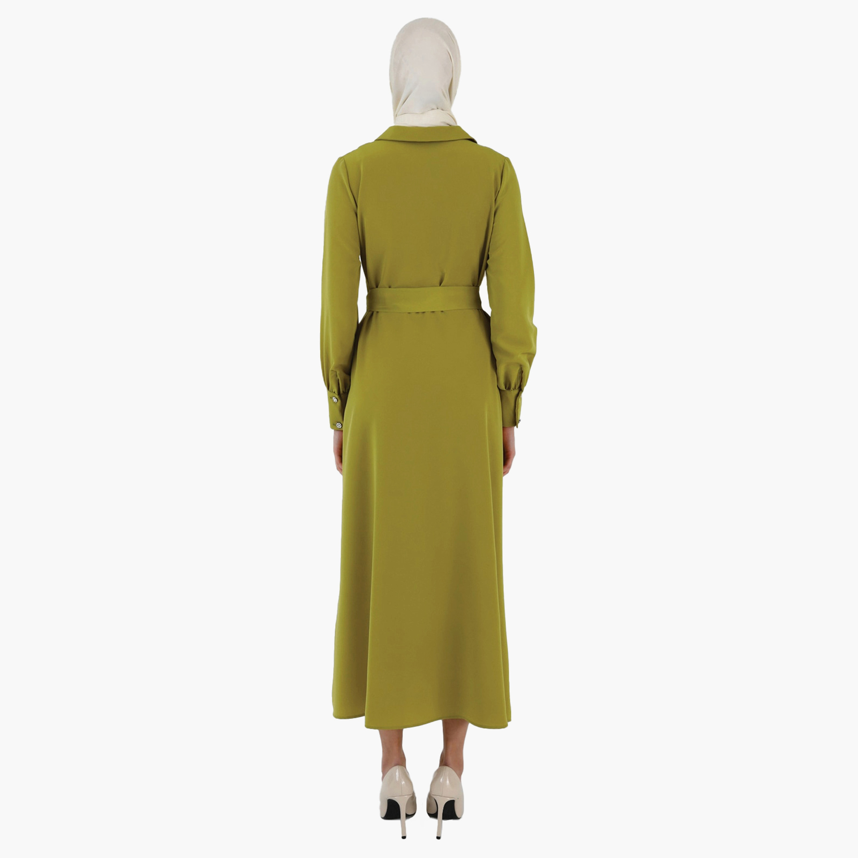 فستان متواضع سادة بياقة قميص وحزام ربطة من مودانيشا-women-clothing-dresses-image-5