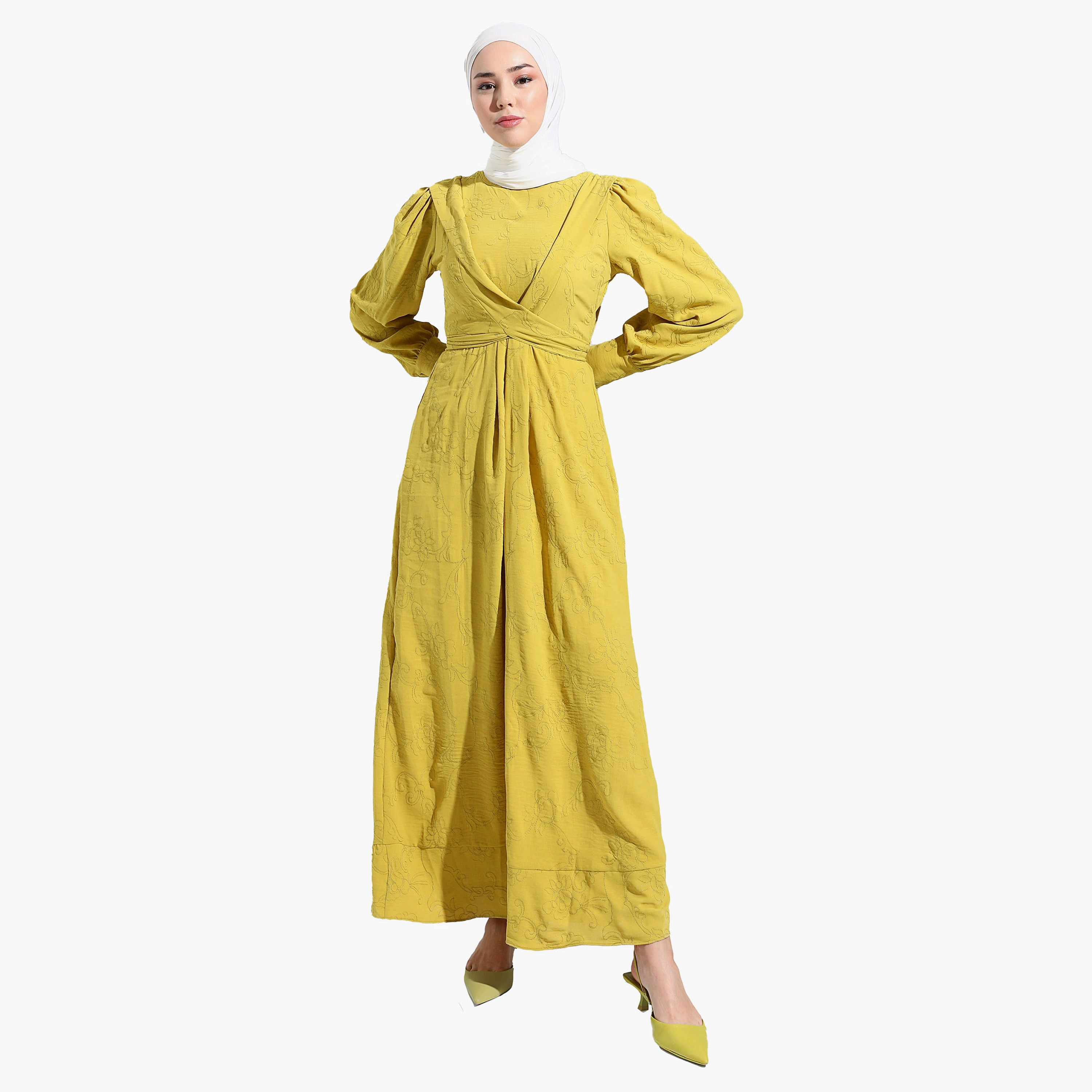 Modanisa Embroidered Crew Neck Tie Back Modest Dress-women-clothing-dresses-image-2
