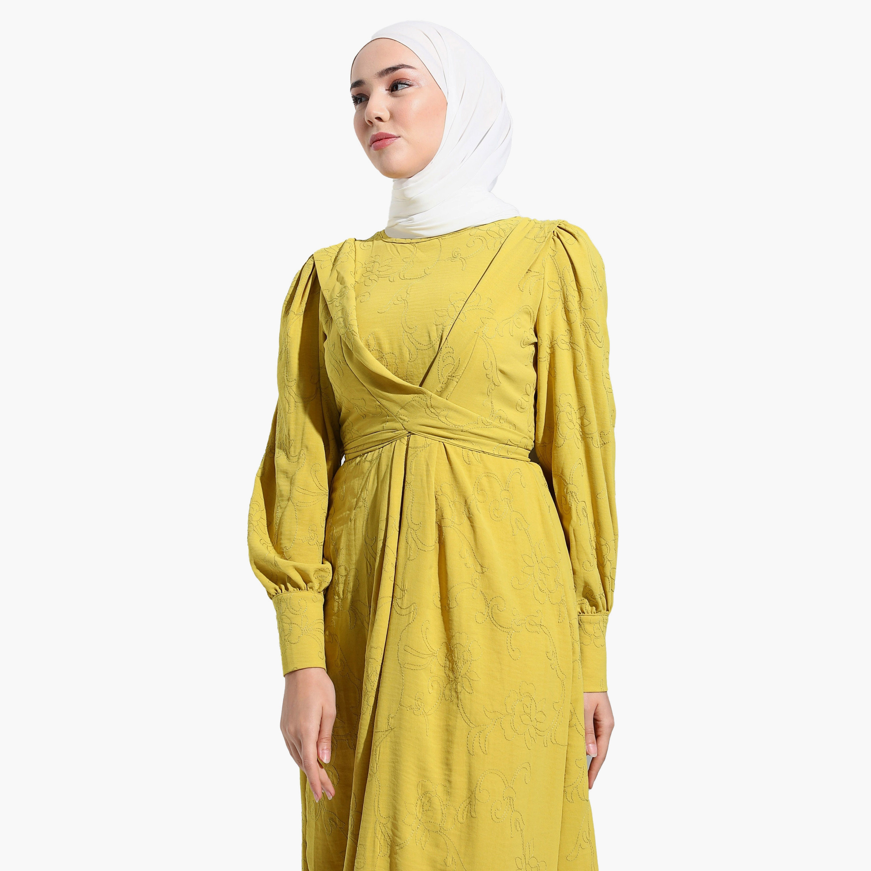 Modanisa Embroidered Crew Neck Tie Back Modest Dress-women-clothing-dresses-image-3