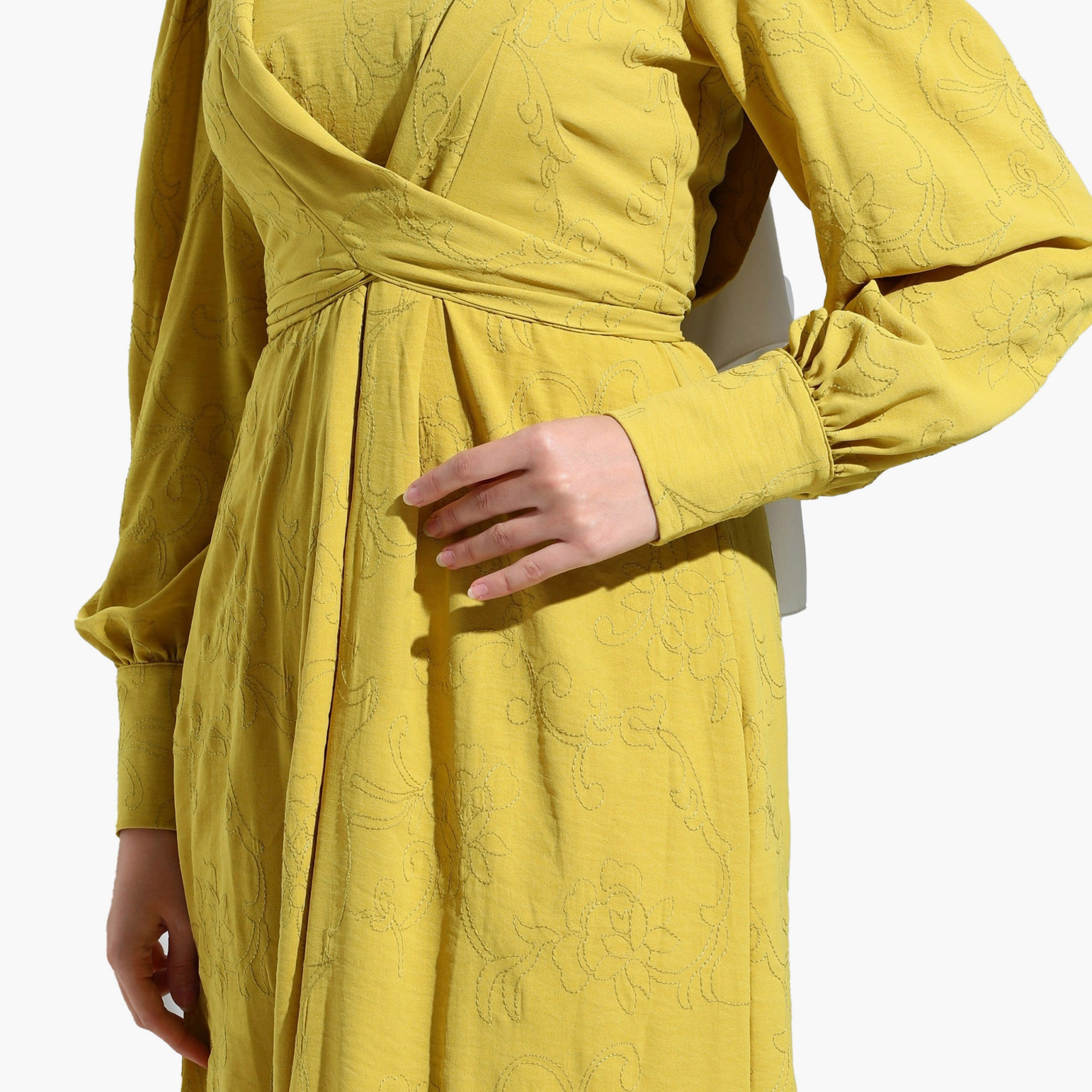 فستان متواضع مزمخرفة برقبة دائرية عادي وحزام خلفي من مودانيشا-women-clothing-dresses-image-4
