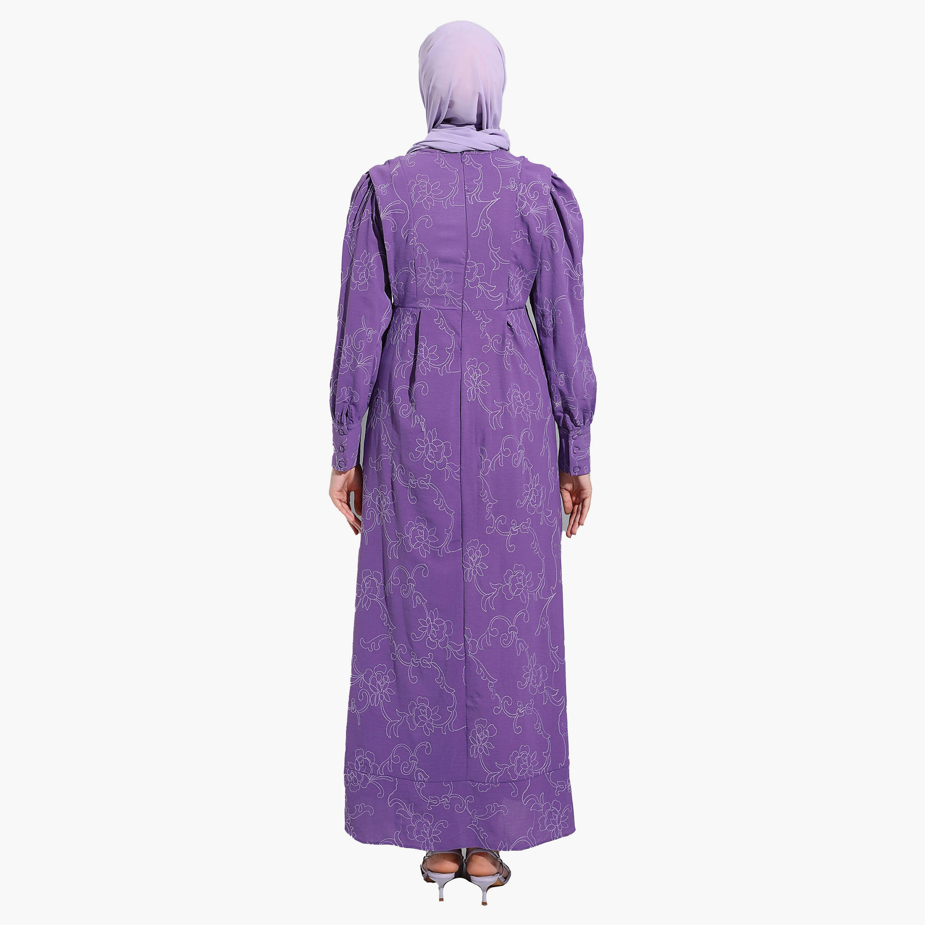 Modanisa Embroidered Crew Neck Tie Front Modest Dress-women-clothing-dresses-image-5