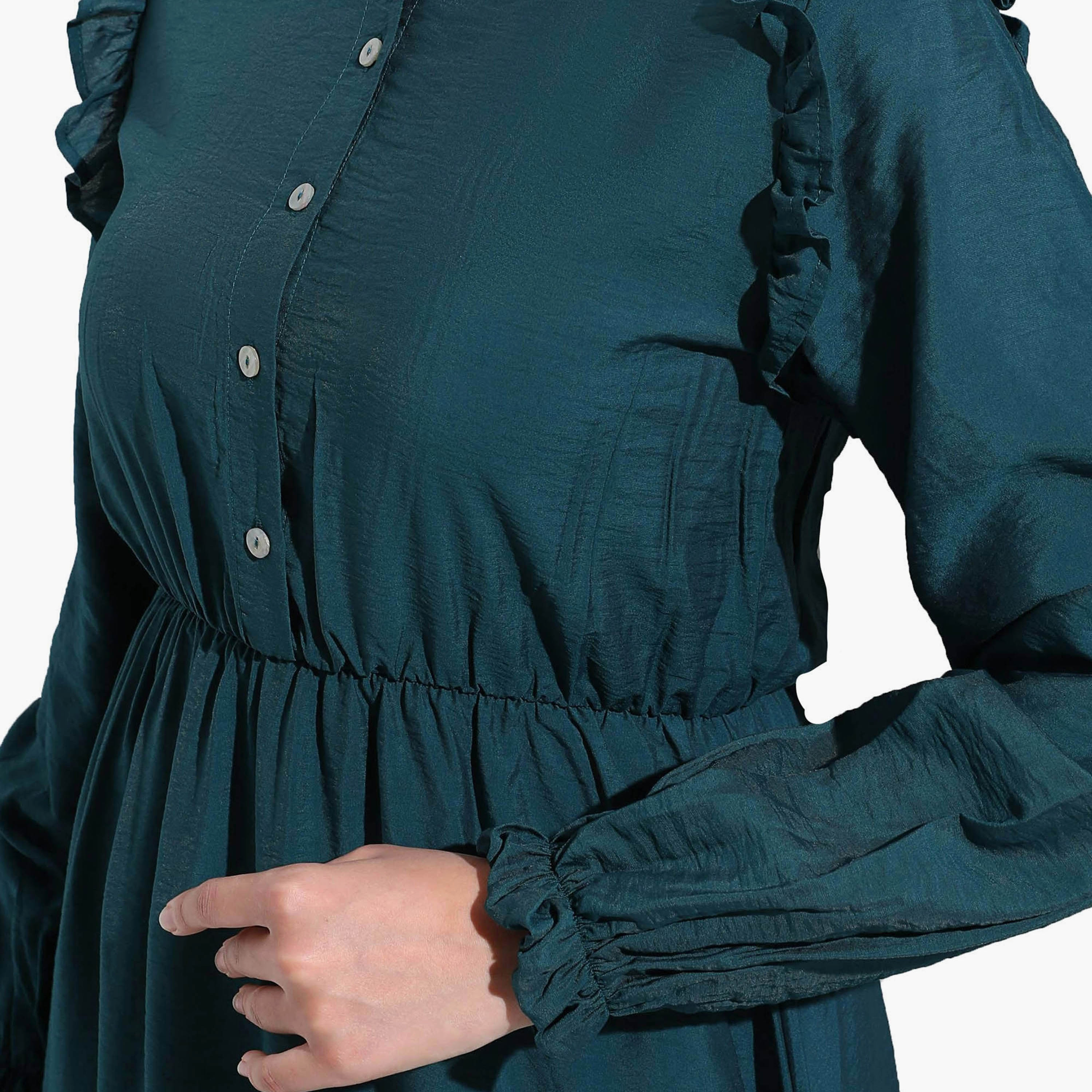 فستان متواضع سادة بأزرار وياقة مكشكشة من مودانيسا-women-clothing-dresses-image-3