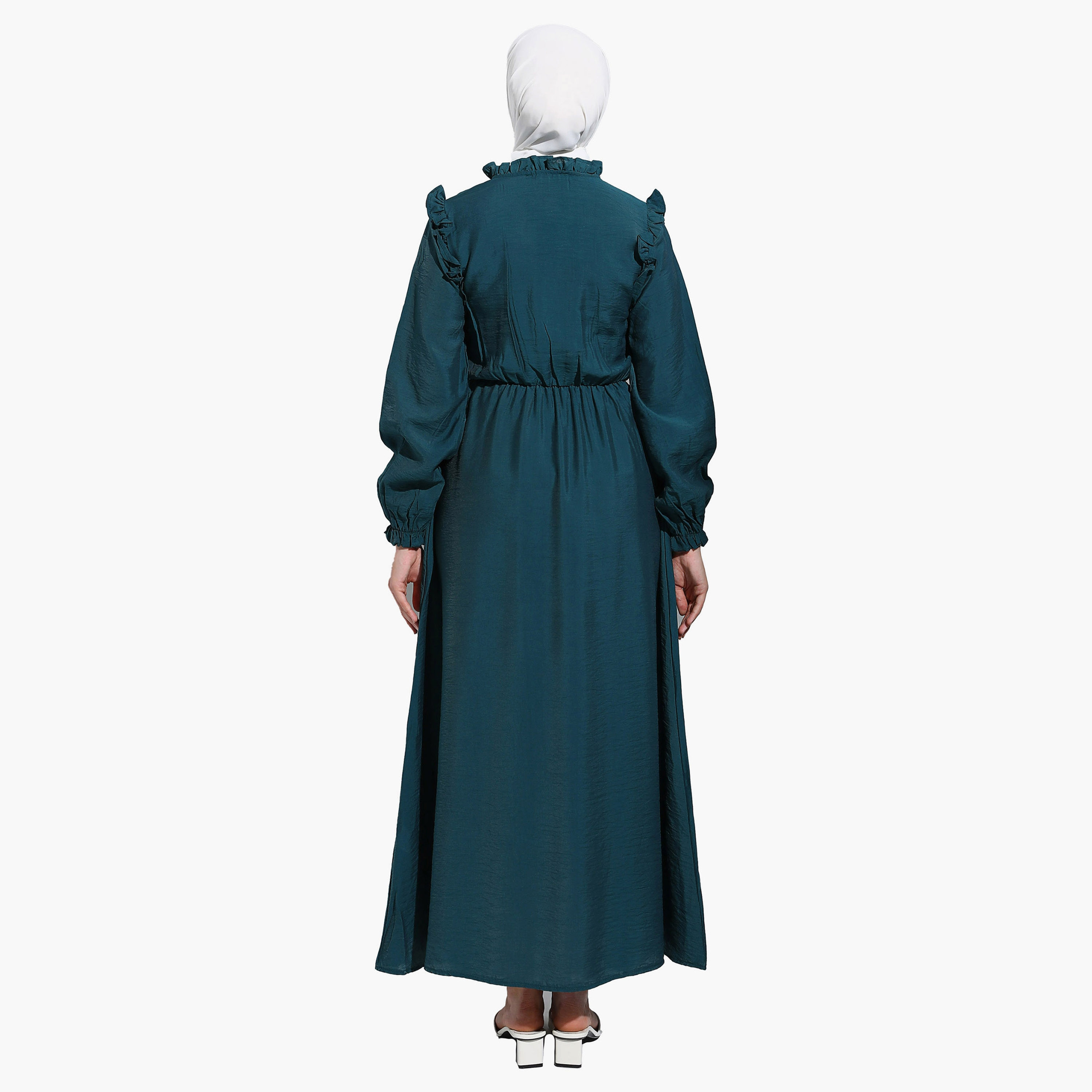فستان متواضع سادة بأزرار وياقة مكشكشة من مودانيسا-women-clothing-dresses-image-1