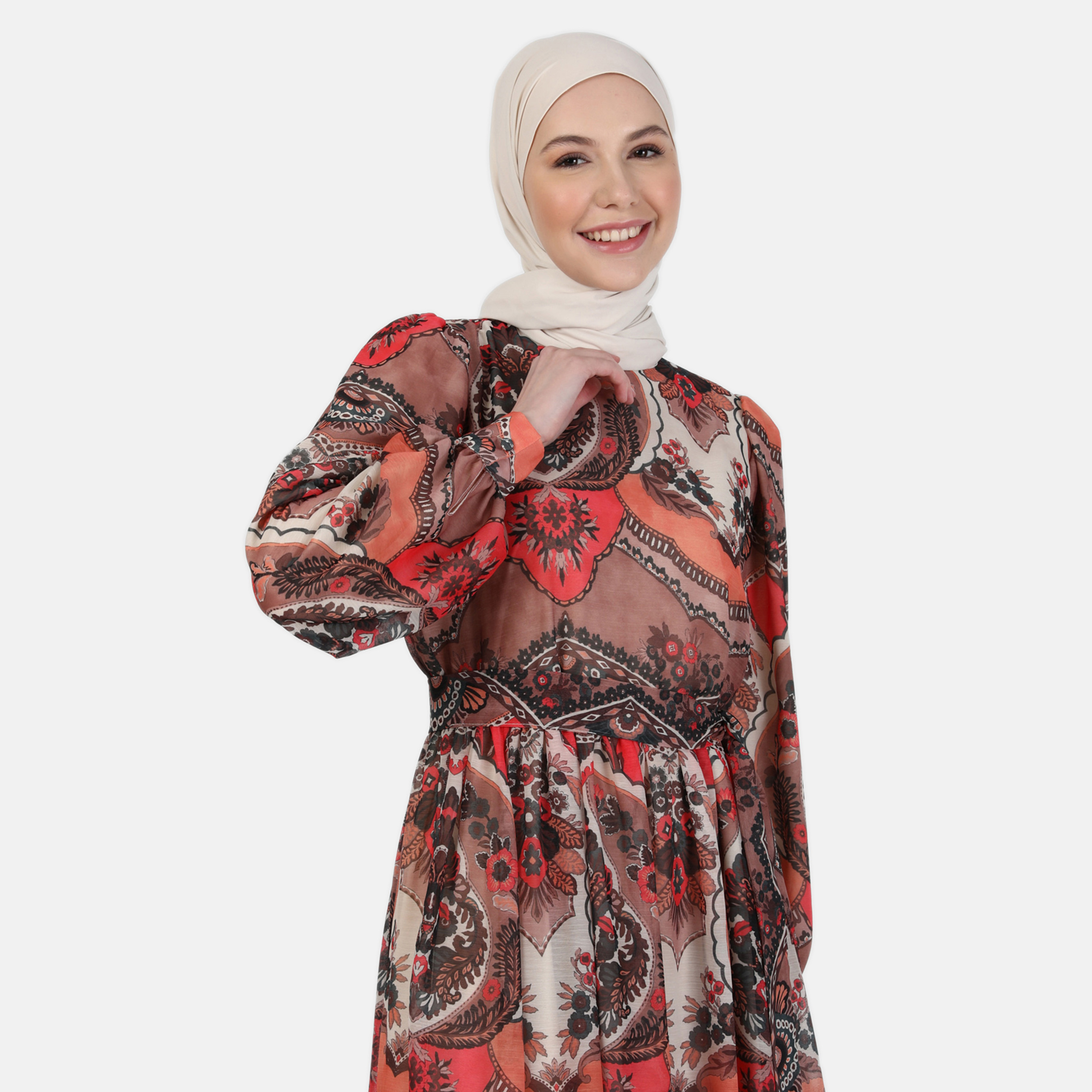 فستان مودانيسا مطبوع برقبة دائرية ورباط أمامي مع حزام-women-clothing-dresses-image-2