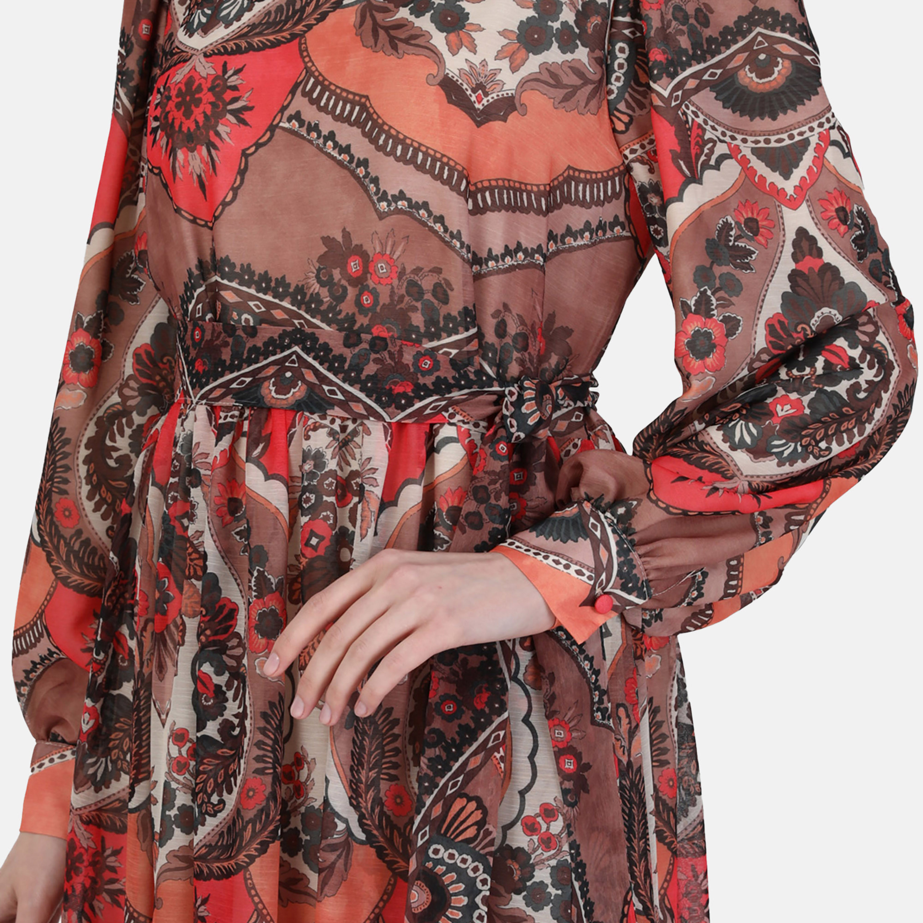فستان مودانيسا مطبوع برقبة دائرية ورباط أمامي مع حزام-women-clothing-dresses-image-3