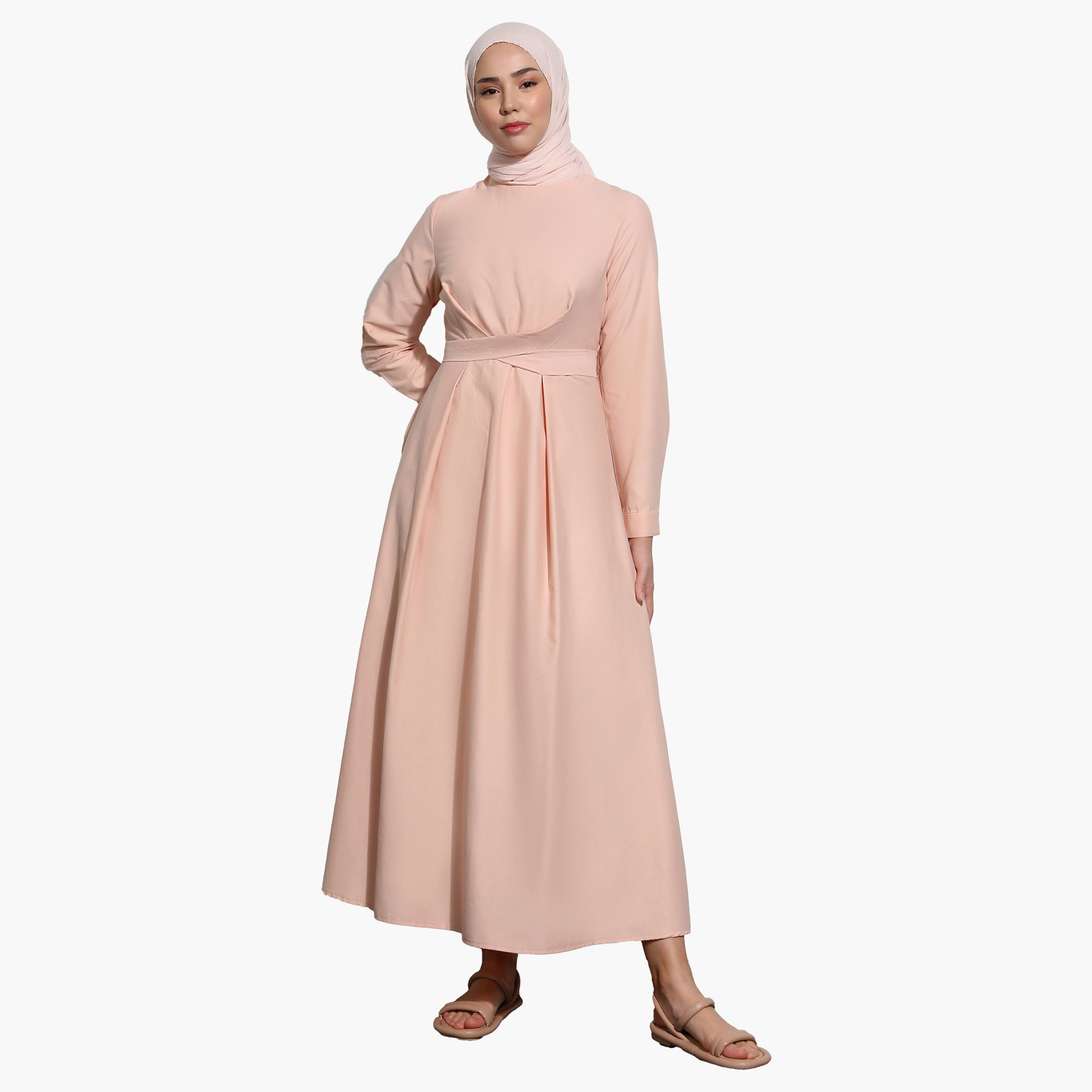 فستان متواضع عادية برقبة دائرية عادي وحزام خلفي من مودانيشا-women-clothing-dresses-image-1