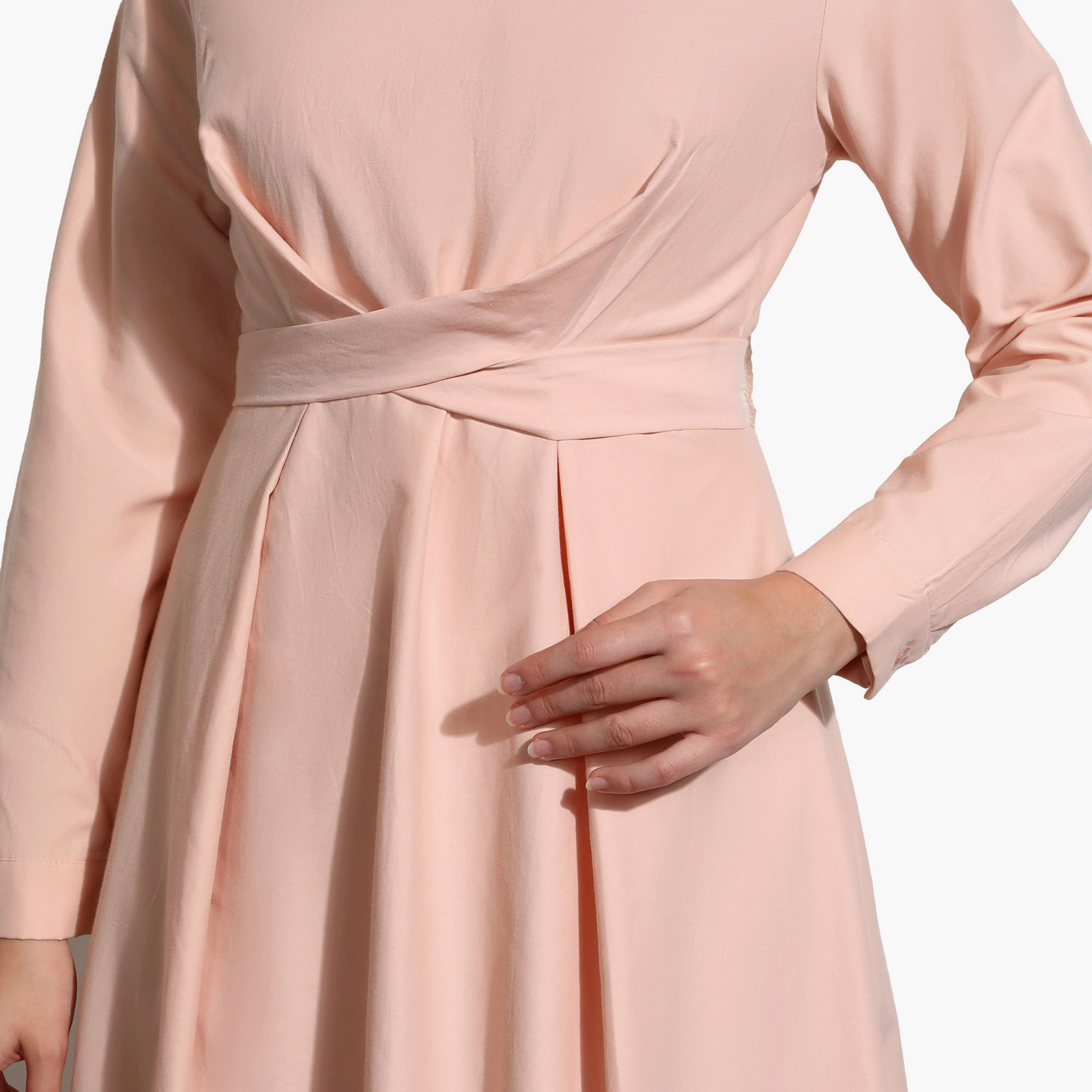 Modanisa Plain Crew Neck Tie Back Modest Dress-women-clothing-dresses-image-4