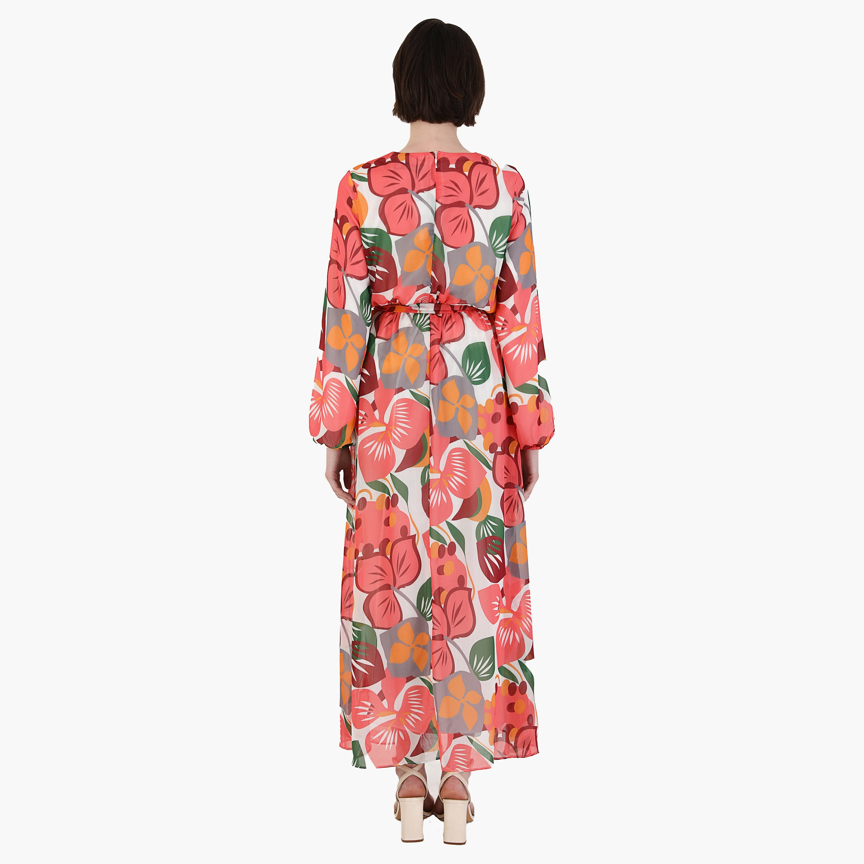 فستان متواضع مطبوعة برقبة دائرية وحزام ربطة وبسحاب خلفي من مودانيشا-women-clothing-dresses-image-5