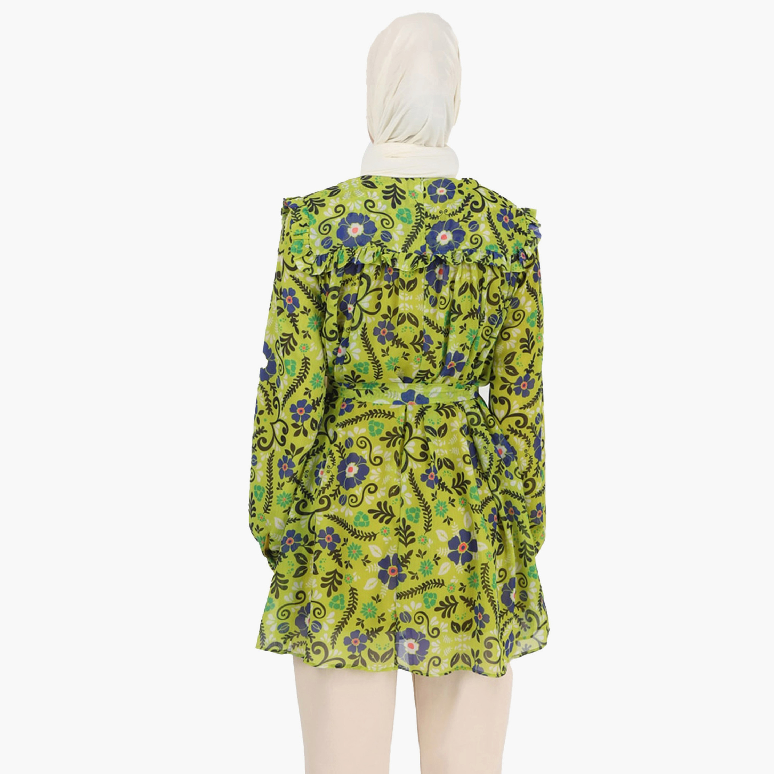 Modanisa Floral Crew Neck Long Sleeves Tunic with Tie Belt-women-clothing-shirtsandblouses-blouses-image-5