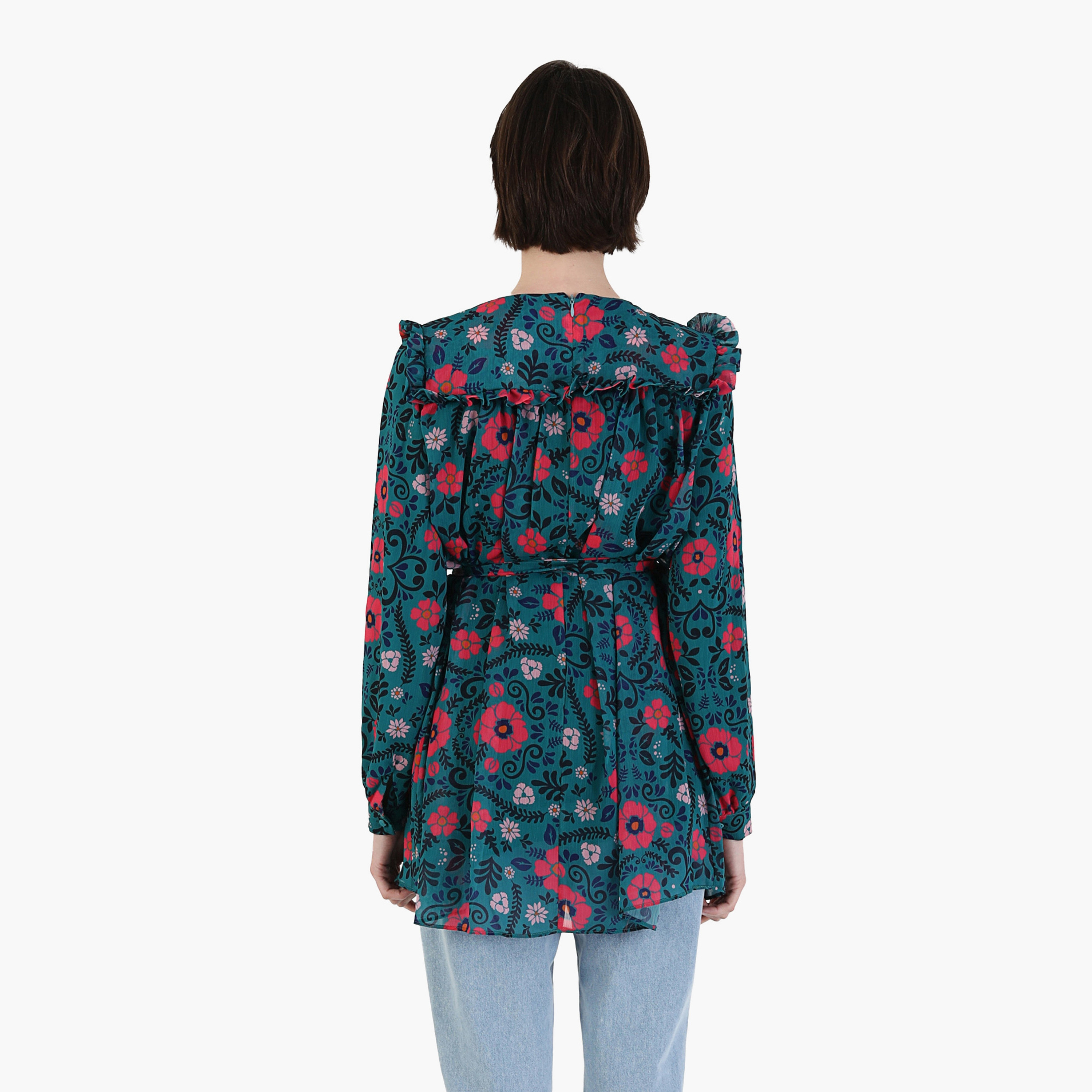 Modanisa Floral Crew Neck Long Sleeves Tunic with Tie Belt-women-clothing-shirtsandblouses-blouses-image-4
