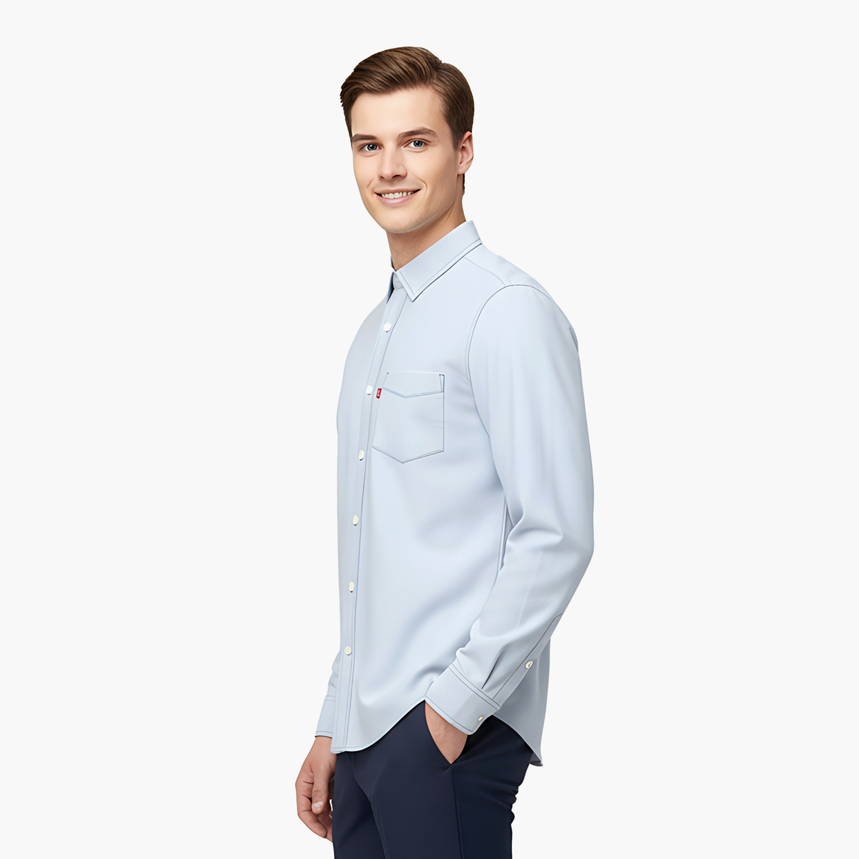Levi's Plain Collared Long Sleeves Men's Shirt-men-clothing-shirts-image-3