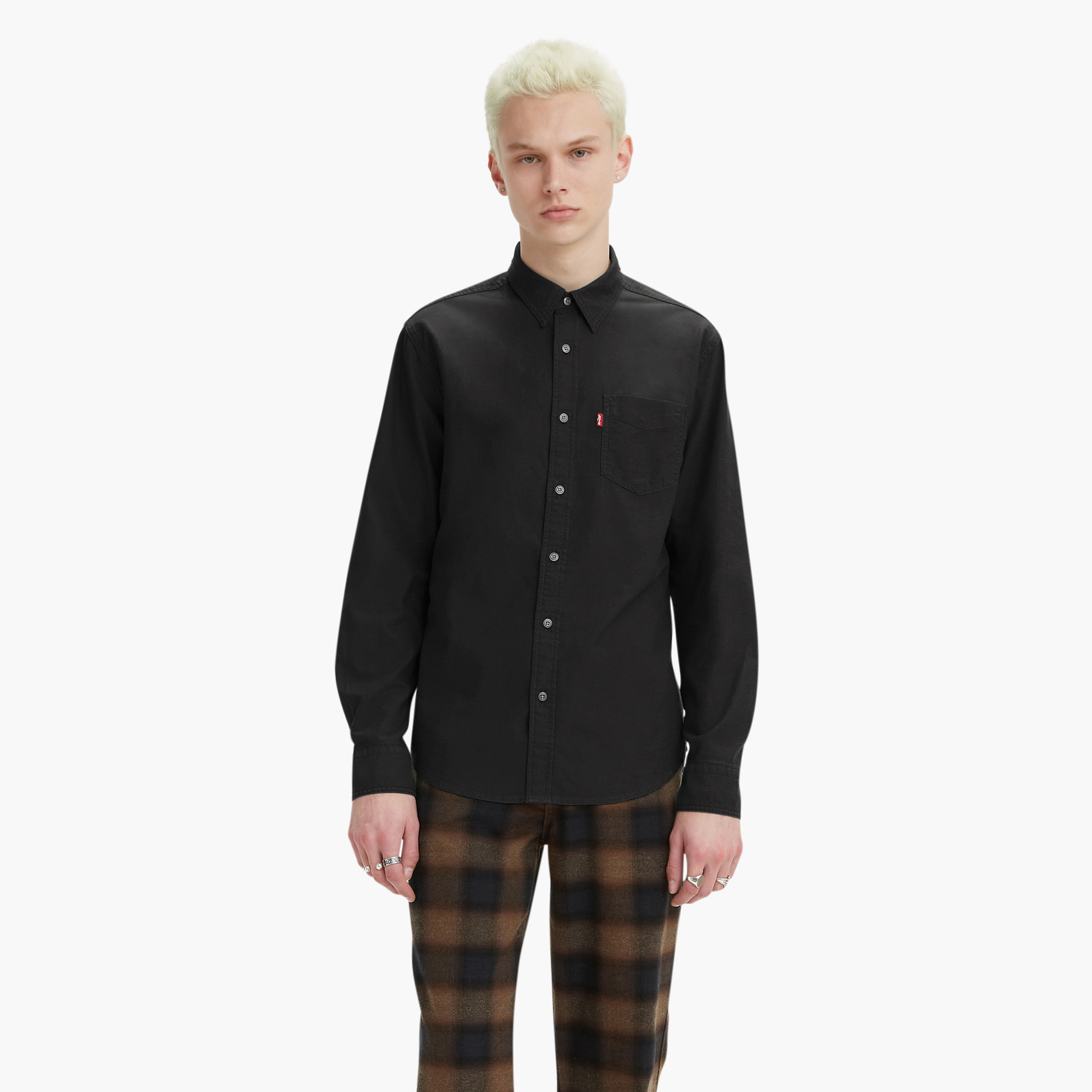 Levi's Plain Collared Long Sleeves Shirt with Patch Pocket-men-clothing-shirts-image-1