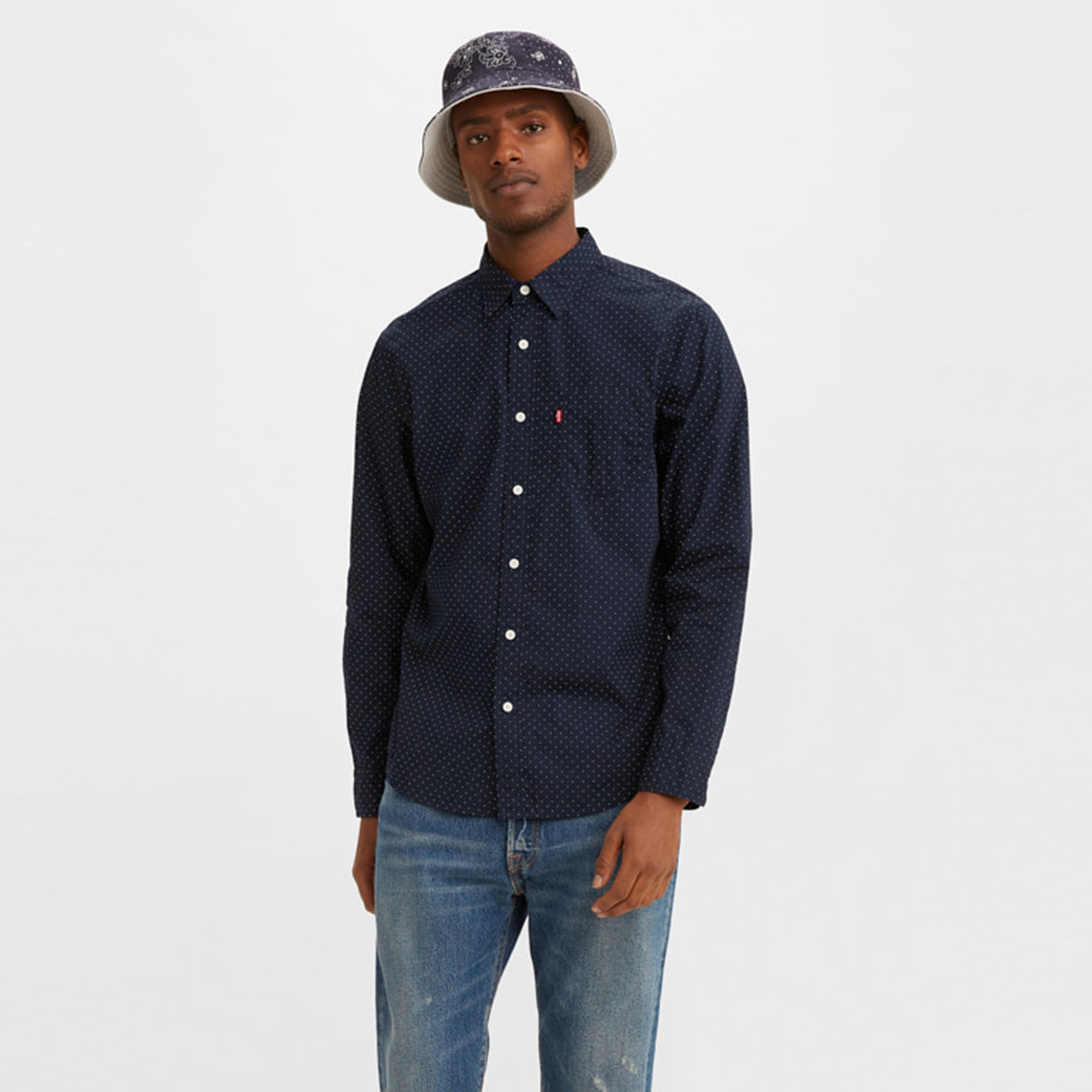 Levi's Polka Dot Point Collar Long Sleeves Shirt with Patch Pocket-men-clothing-shirts-image-1