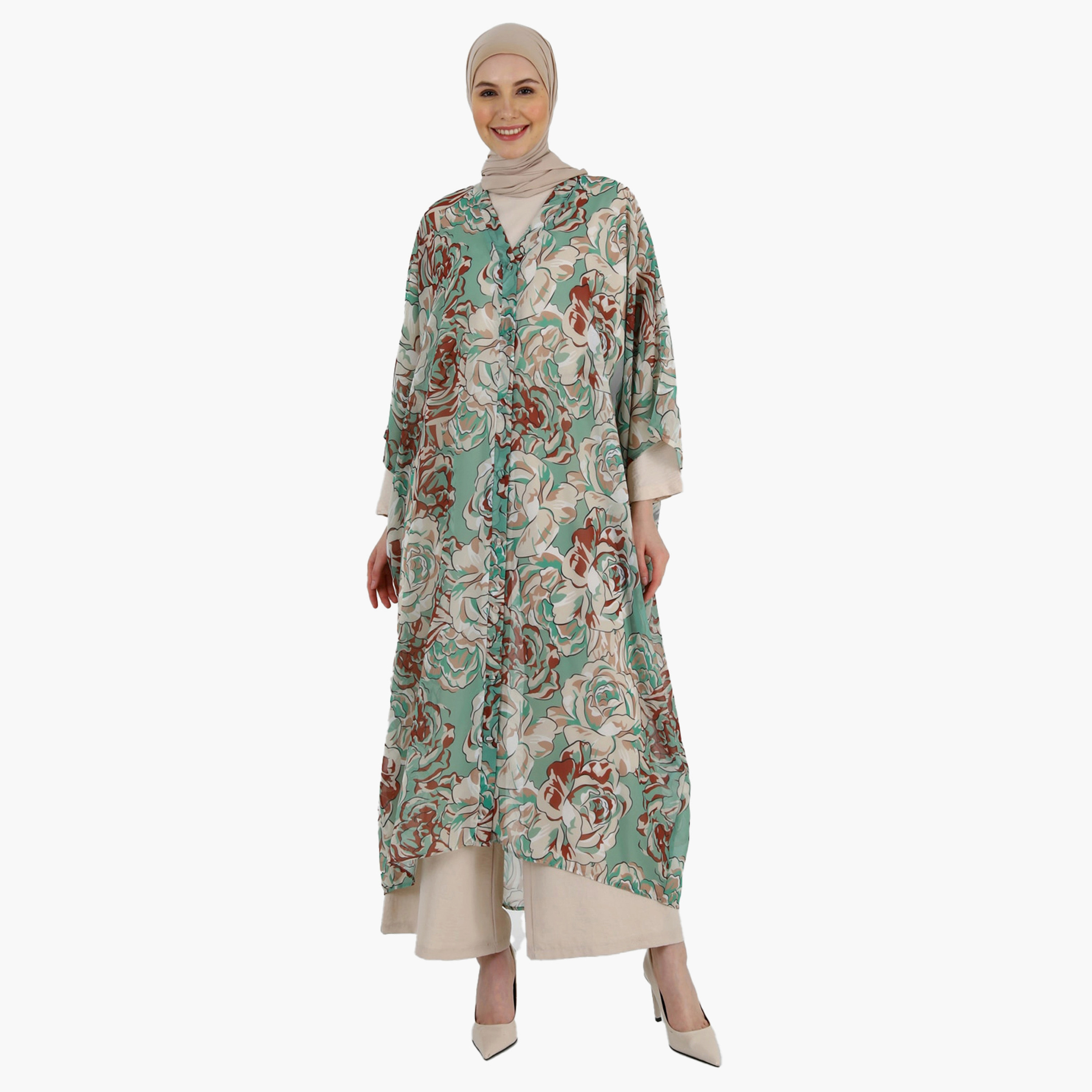 عباية مودانيسا بأزرار للإغلاق مطبوعة عليه زهور-women-arabicclothing-abayas-image-2