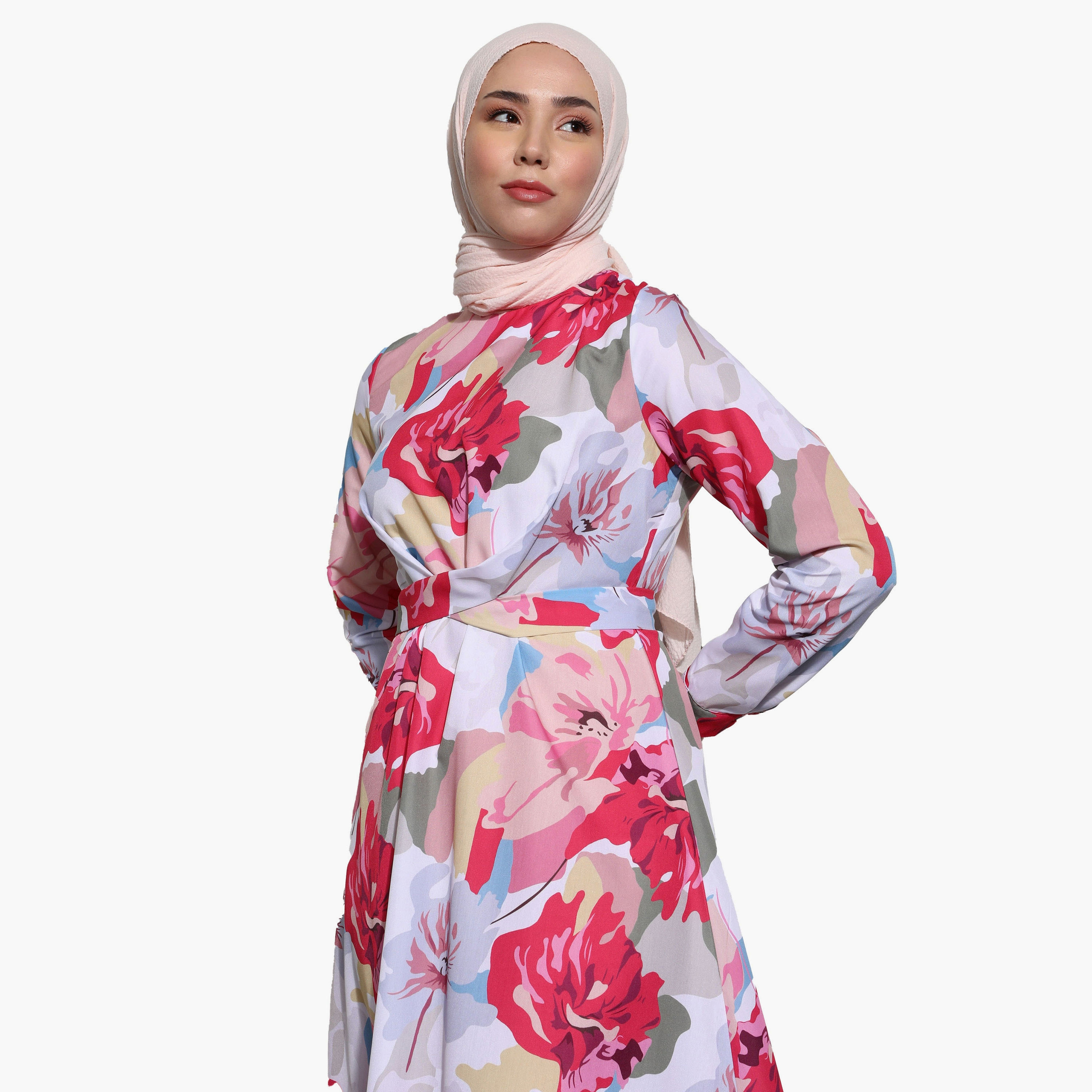 فستان متواضع مزين بالزهور ورقبة دائرية مع رباط خلفي من مودانيسا-women-clothing-dresses-image-3