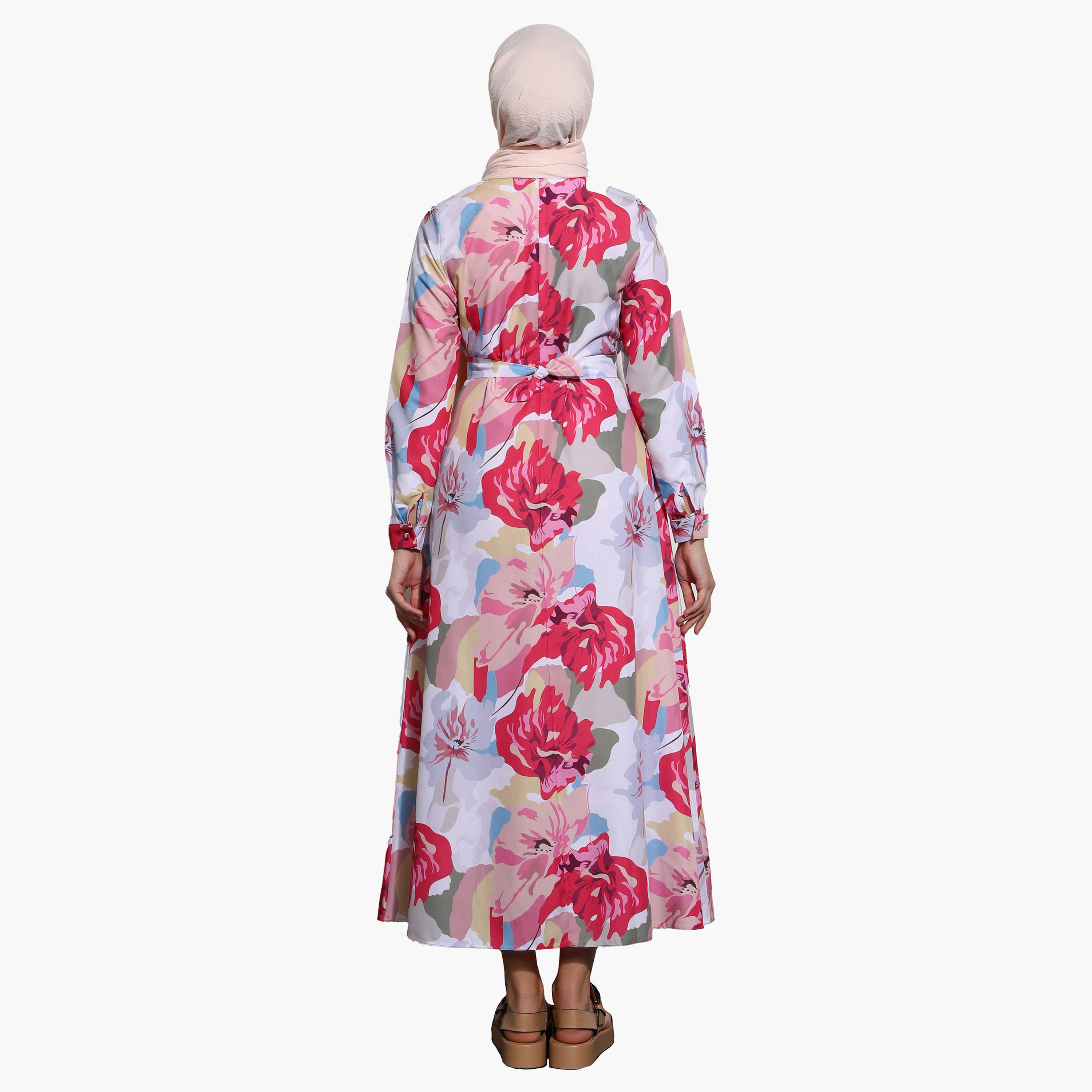 فستان متواضع مزين بالزهور ورقبة دائرية مع رباط خلفي من مودانيسا-women-clothing-dresses-image-4