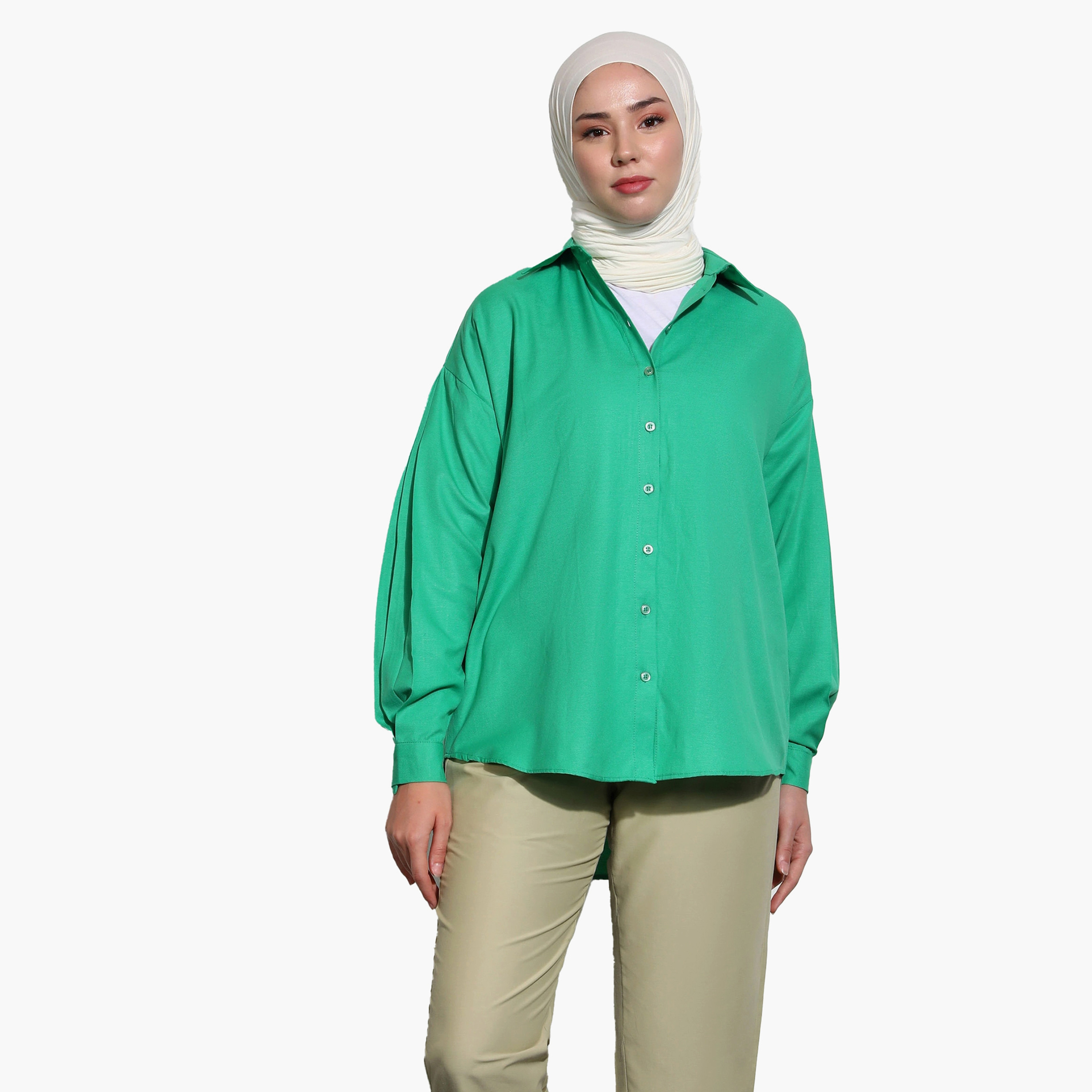 Modanisa Plain Collared Neck Long Sleeves Tunic with Button Closure-women-clothing-shirtsandblouses-blouses-image-1