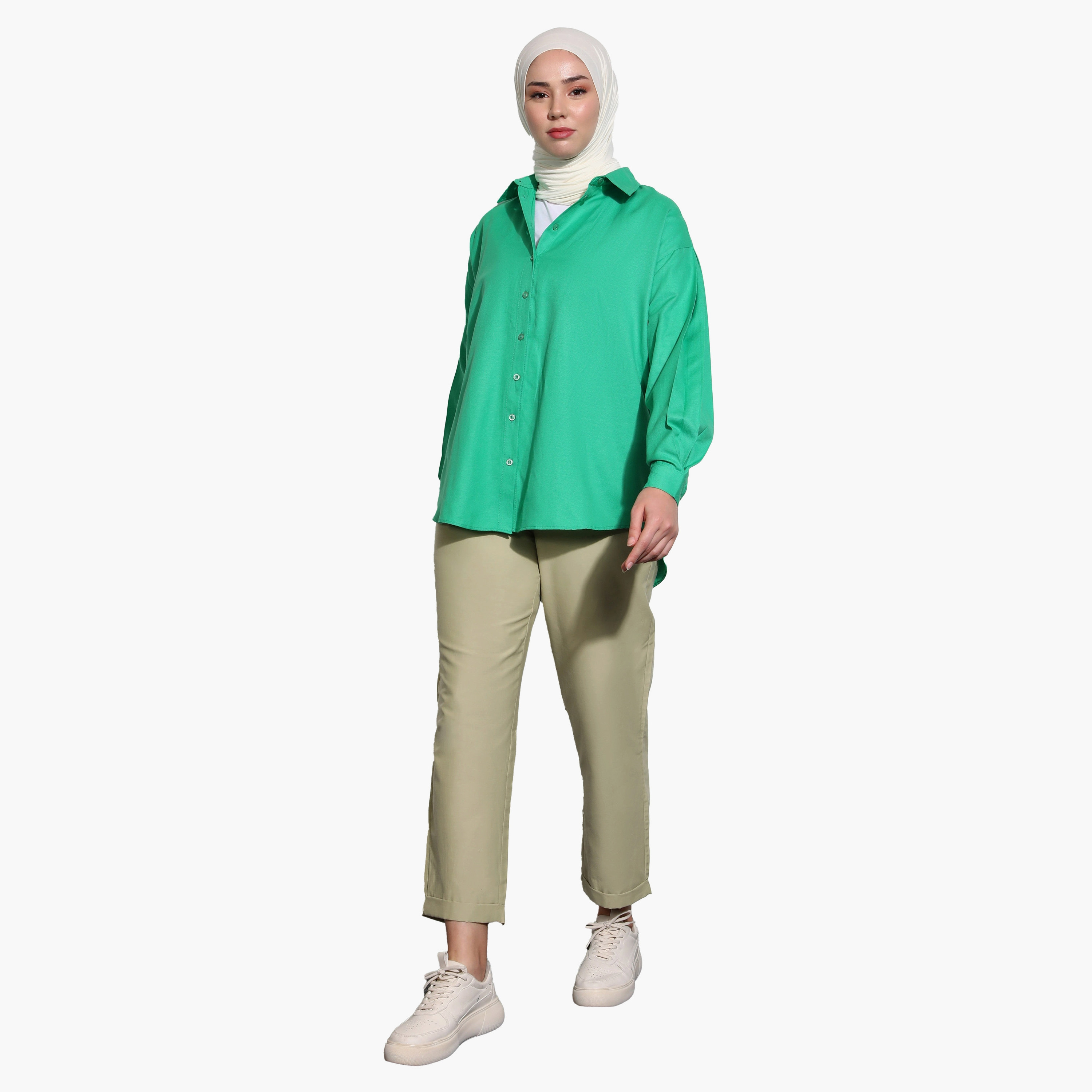 Modanisa Plain Collared Neck Long Sleeves Tunic with Button Closure-women-clothing-shirtsandblouses-blouses-image-2