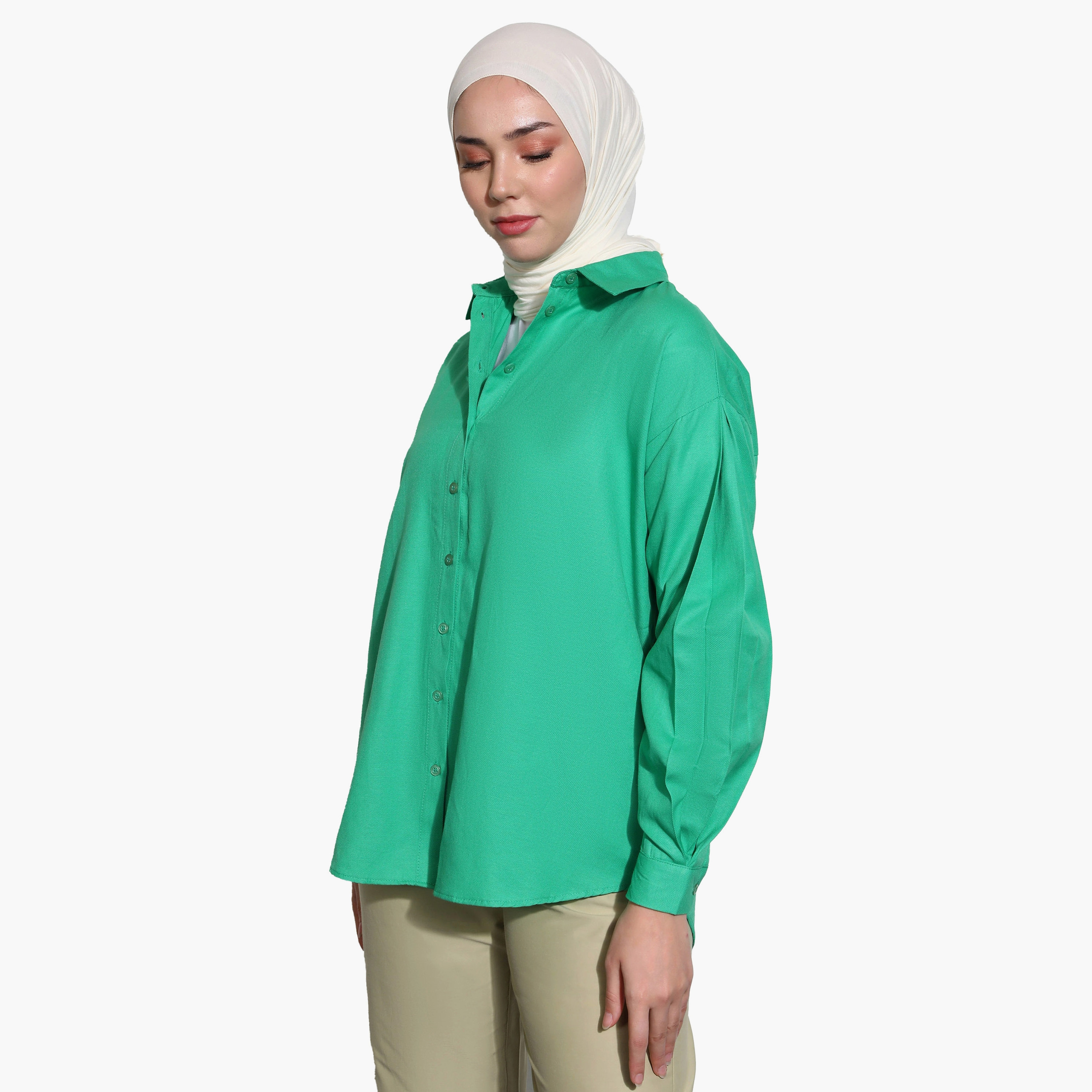 Modanisa Plain Collared Neck Long Sleeves Tunic with Button Closure-women-clothing-shirtsandblouses-blouses-image-3