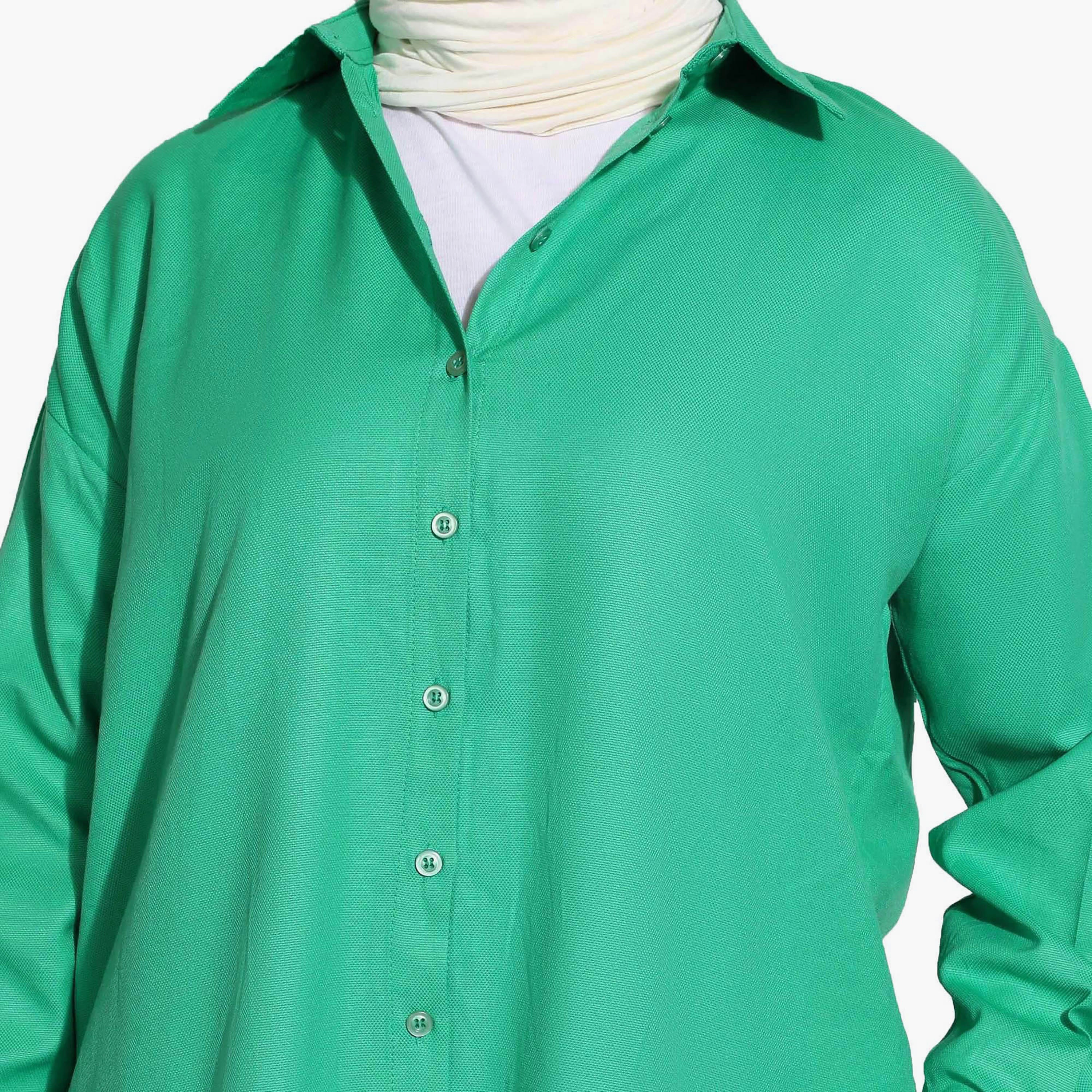 بلوزة تونيك سادة بياقة قميص وأكمام طويلة مع إغلاق الزر من مودانيشا-women-clothing-shirtsandblouses-blouses-image-2