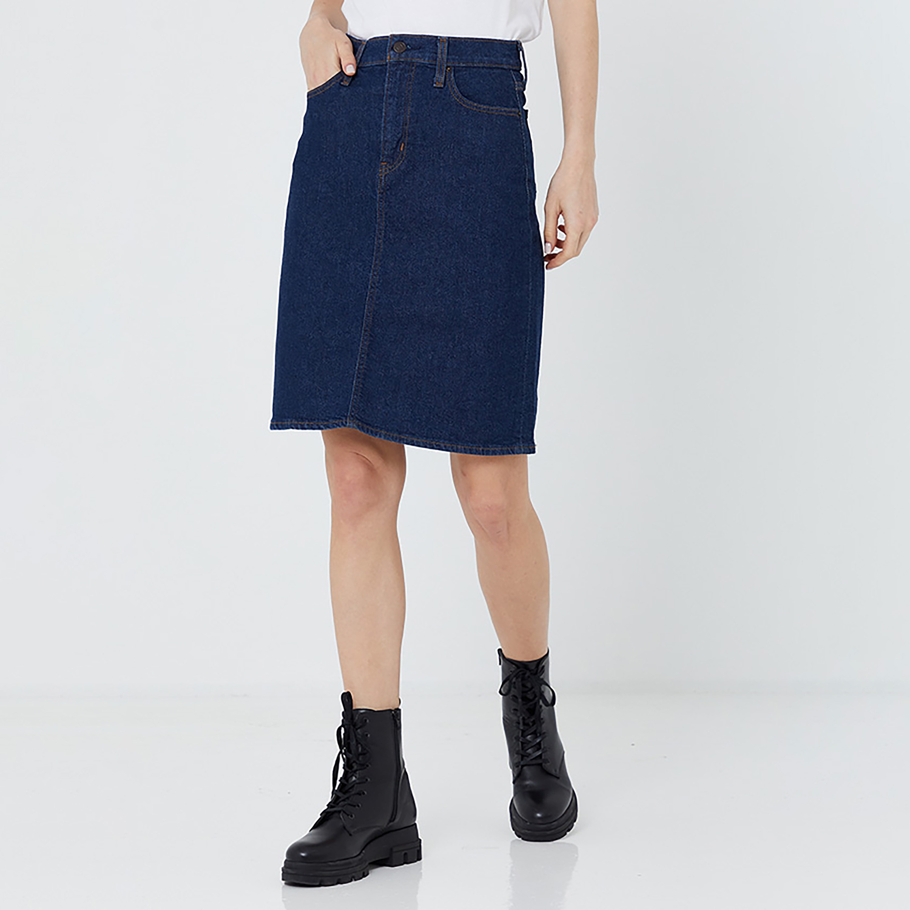 Levi's Plain High Rise Button Women's Knee Length Denim Skirt-women-clothing-bottoms-skirts-image-1