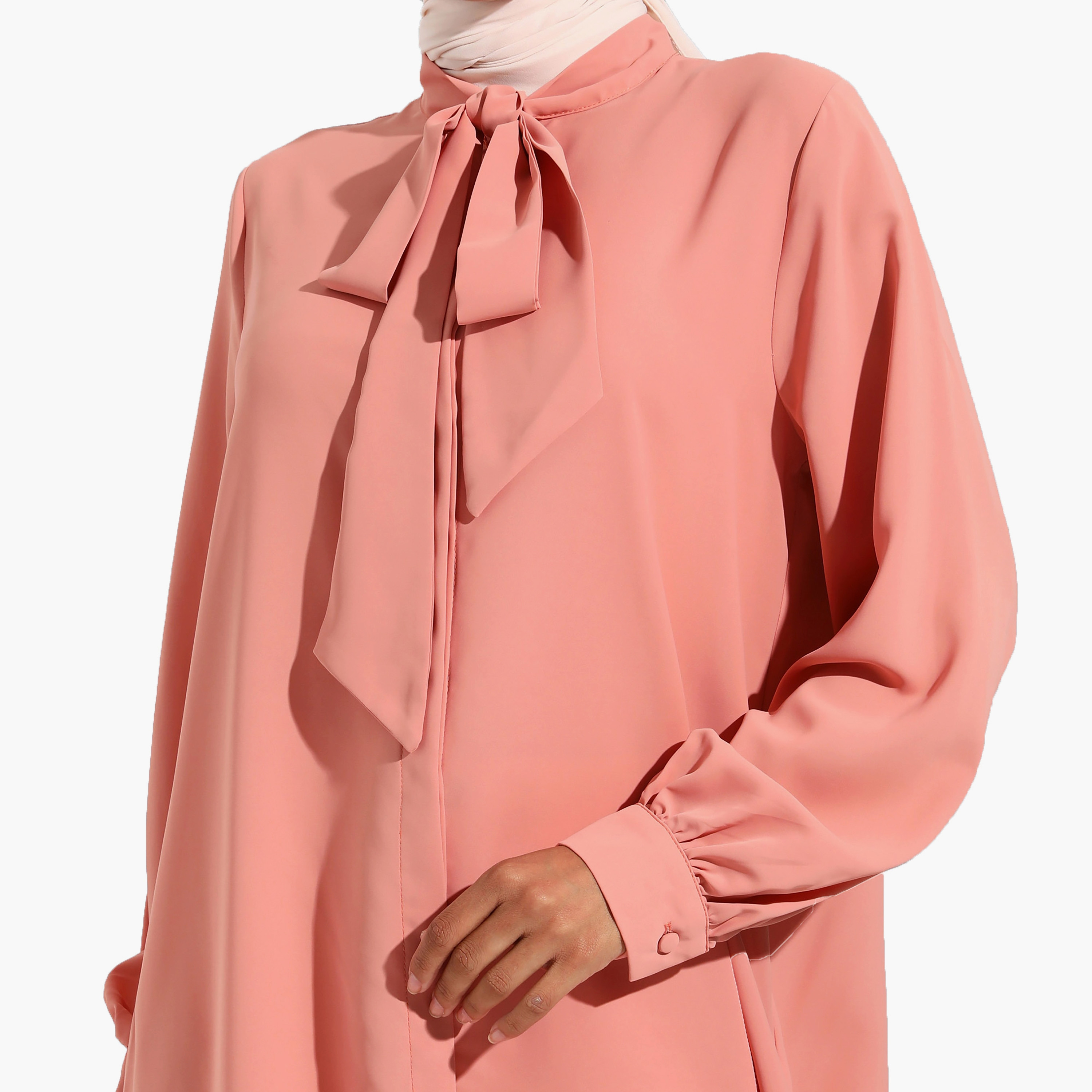 تونيك سادة بأكمام طويلة ورقبة مربوطة من مودانيسا-women-clothing-shirtsandblouses-blouses-image-4