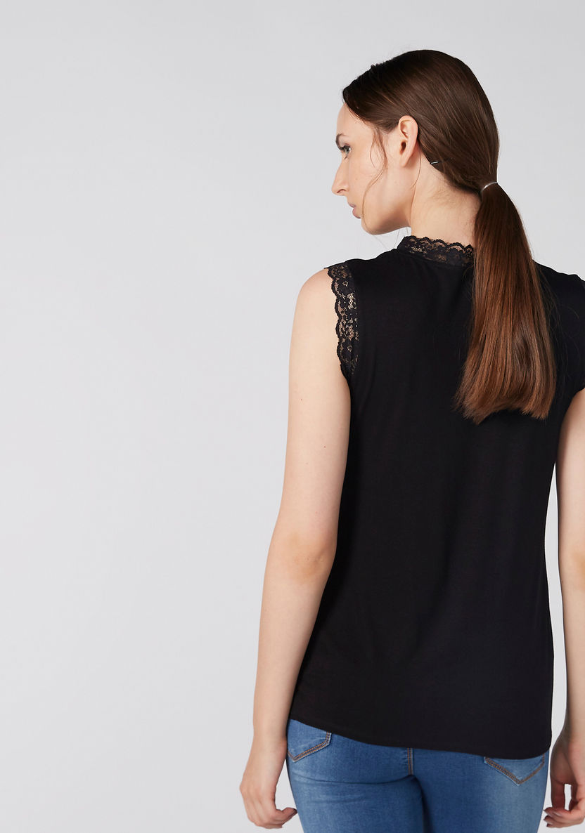 Elle Embellished Sleeveless Top with Round Neck and Lace Detail-Shirts & Blouses-image-3