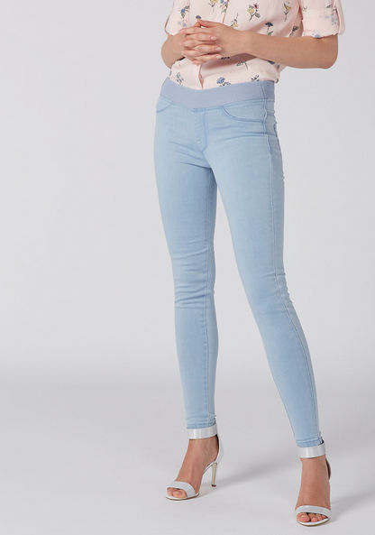Lee Cooper Full Length Denim Jeggings with Elasticised Wasitband-Jeggings-image-2