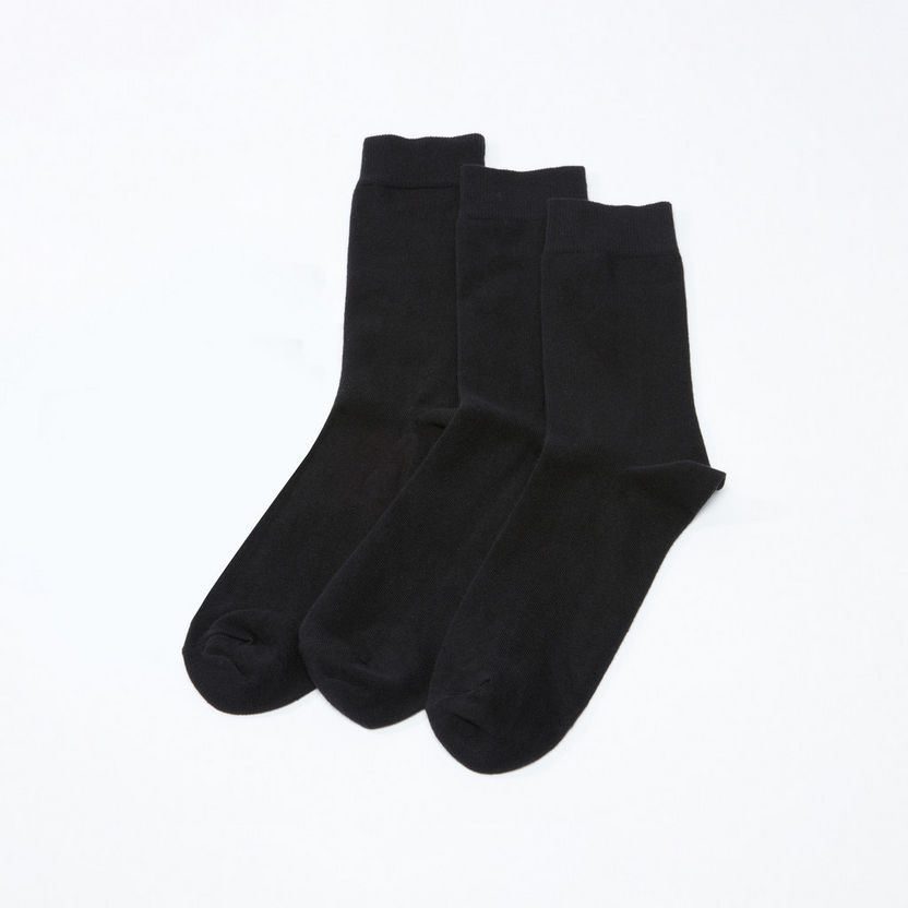 Textured Crew Length Socks - Set of 3-Socks-image-0