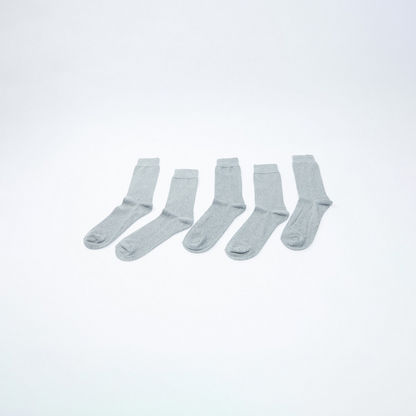 Set of 5 - Plain Crew Length Socks with Cuffed Hem-Socks-image-2
