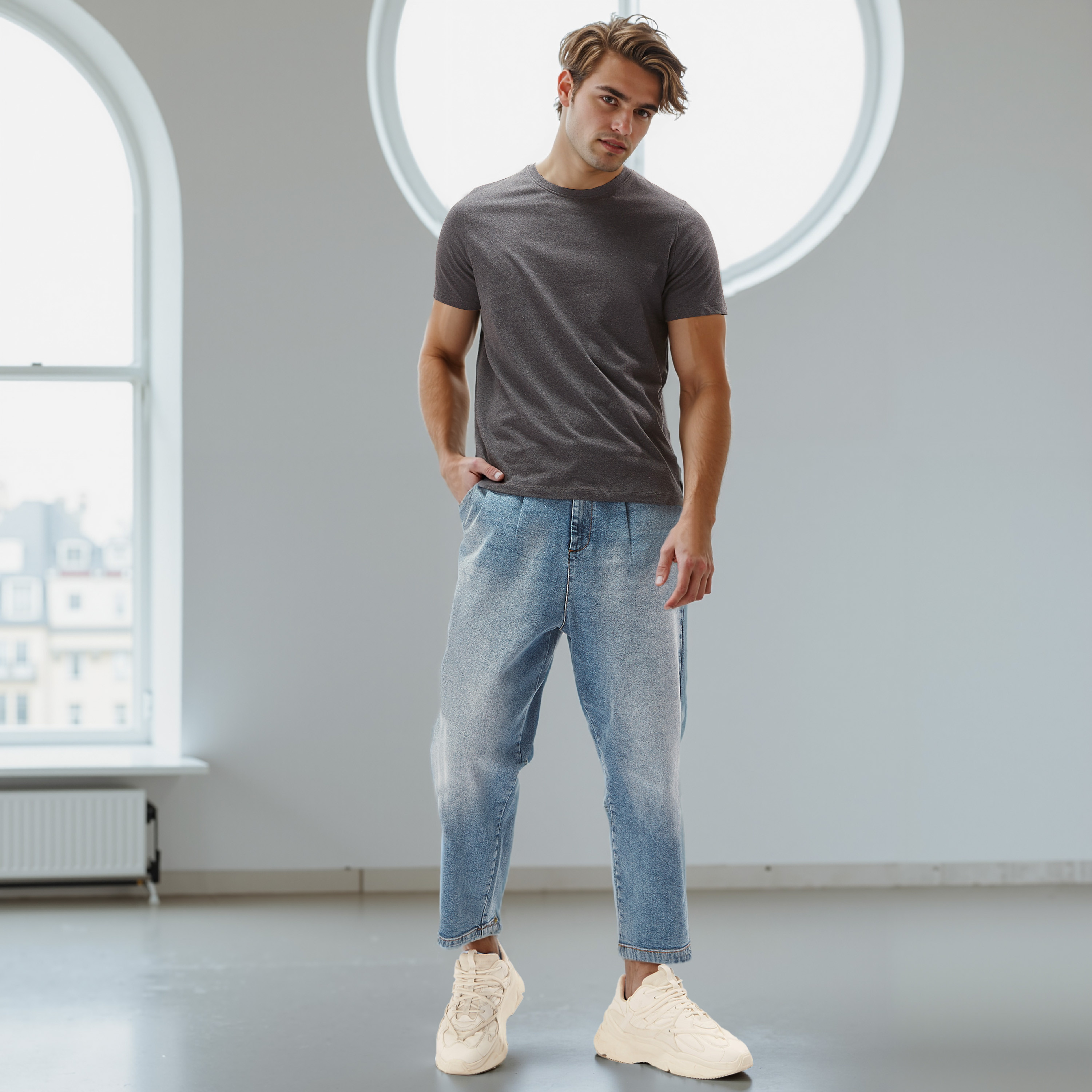 Plain Regular Fit Crew Neck T-shirt with Short Sleeves-men-clothing-tshirtsandpolos-tshirts-image-2