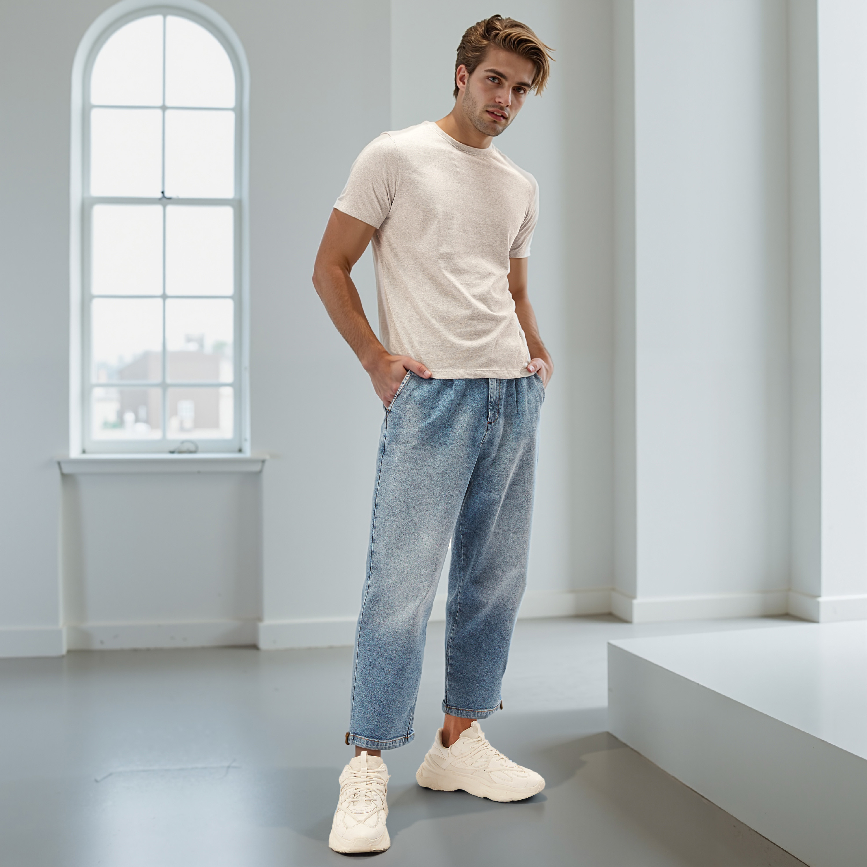 Plain Regular Fit Crew Neck T-shirt with Short Sleeves-men-clothing-tshirtsandpolos-tshirts-image-2