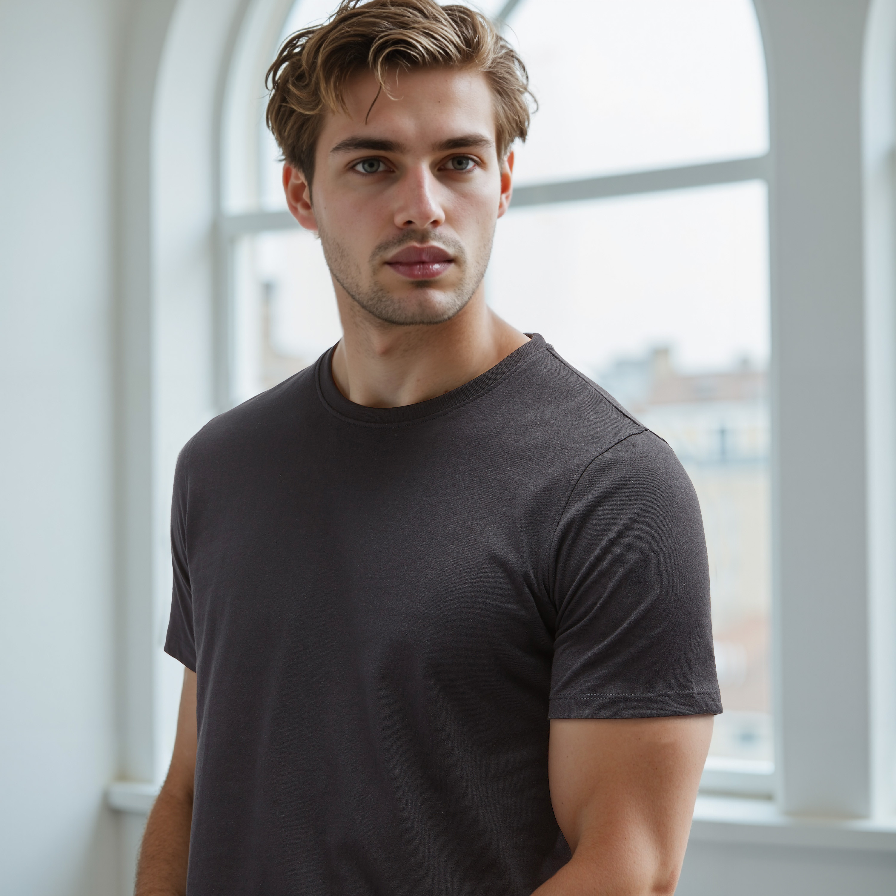 Plain Regular Fit Crew Neck T-shirt with Short Sleeves-men-clothing-tshirtsandpolos-tshirts-image-3