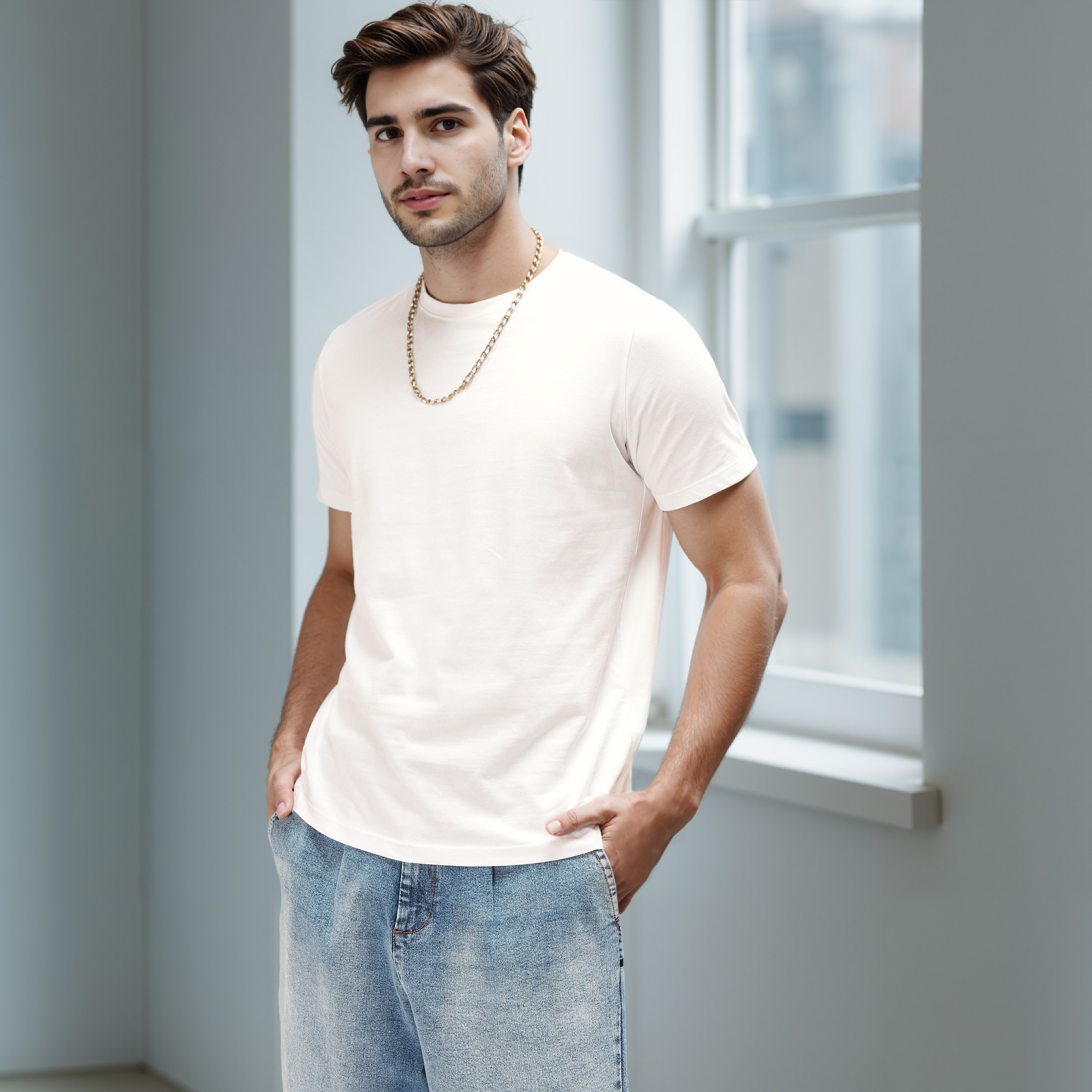 Plain Regular Fit Crew Neck T-shirt with Short Sleeves-men-clothing-tshirtsandpolos-tshirts-image-3