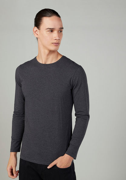 Plain T-shirt with Round Neck and Long Sleeves-T Shirts-image-0
