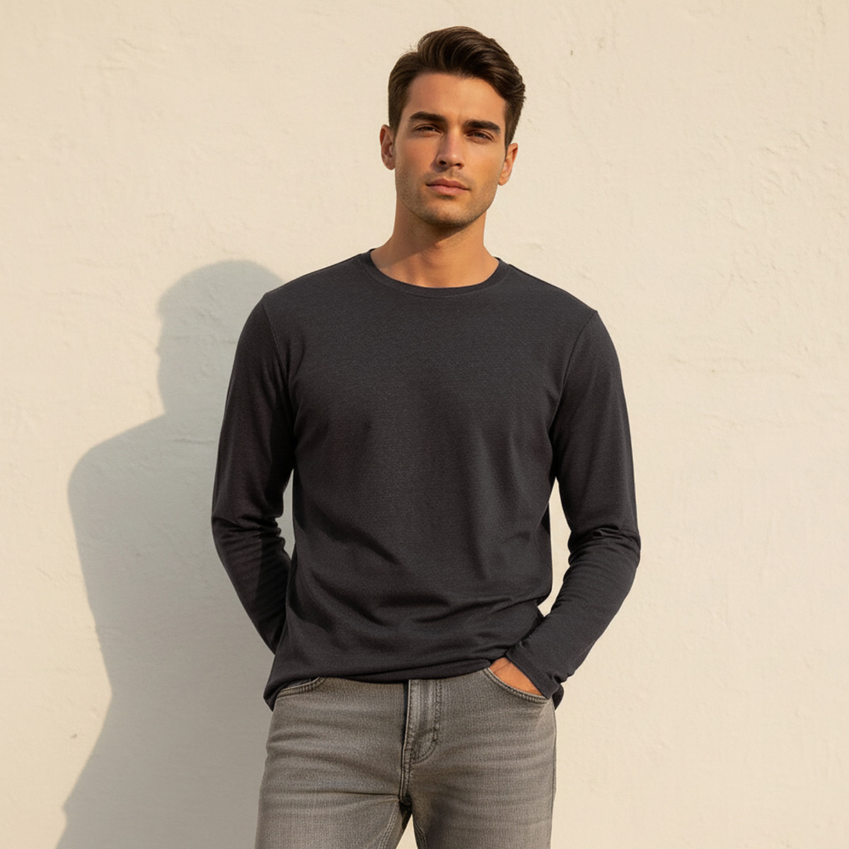 Splash Basics Slim Fit T-shirt with Crew Neck and Long Sleeves-men-clothing-tshirtsandpolos-tshirts-image-1