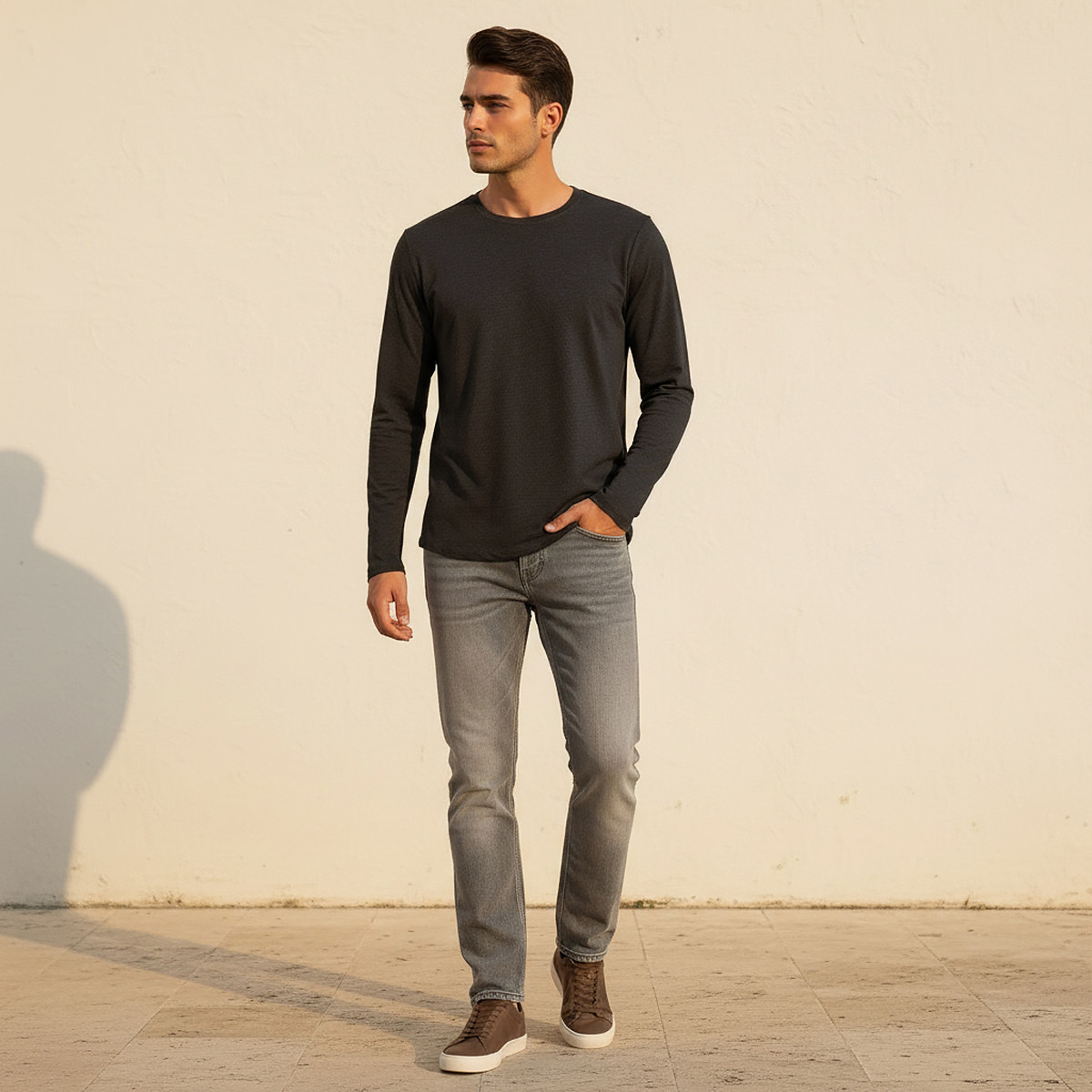 Slim Fit T-shirt with Crew Neck and Long Sleeves-PROMO_SP_AE_2FOR64_110625-image-3
