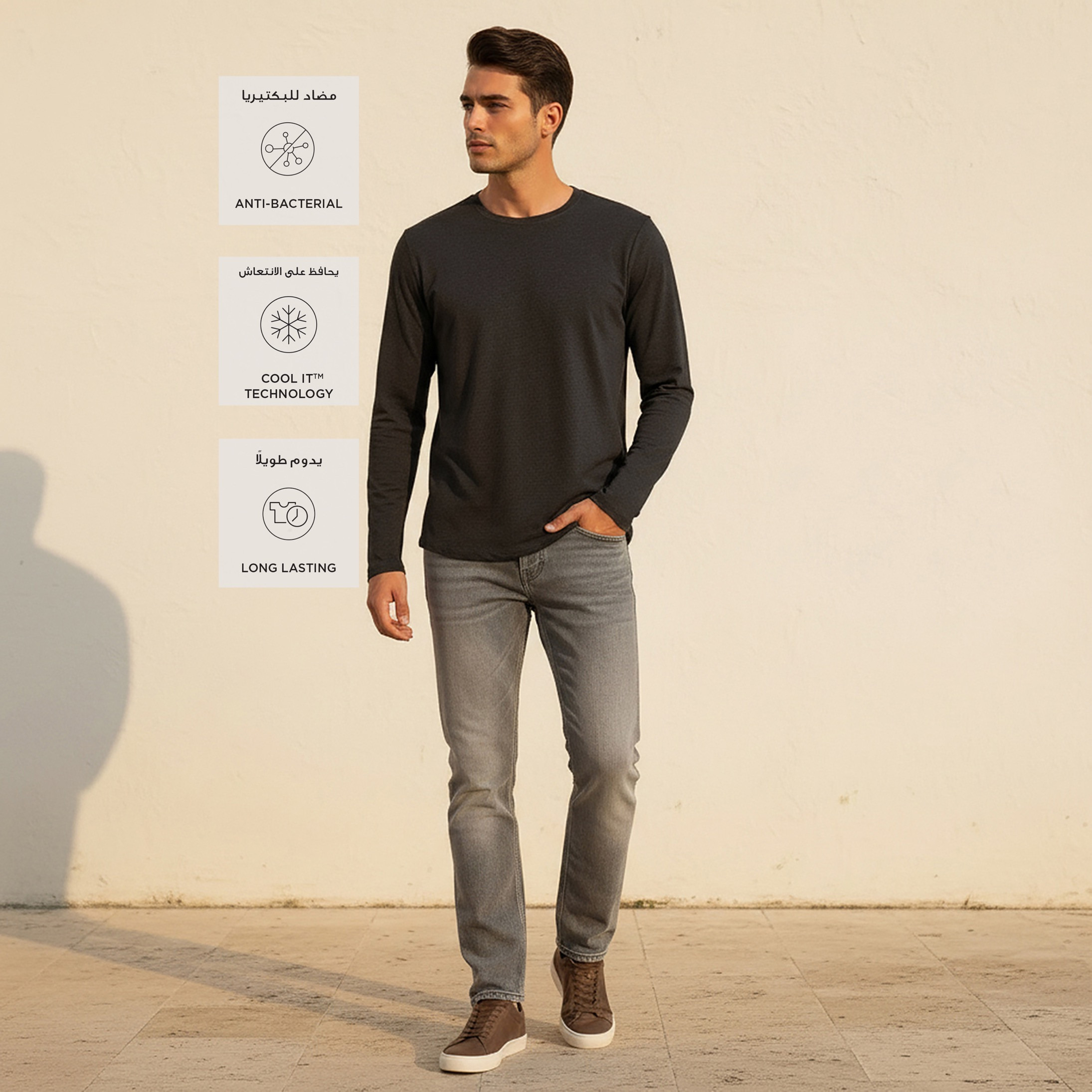 Splash Basics Slim Fit T-shirt with Crew Neck and Long Sleeves-men-clothing-tshirtsandpolos-tshirts-image-3