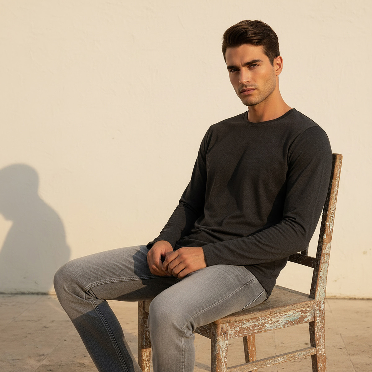Splash Basics Slim Fit T-shirt with Crew Neck and Long Sleeves-men-clothing-tshirtsandpolos-tshirts-image-6