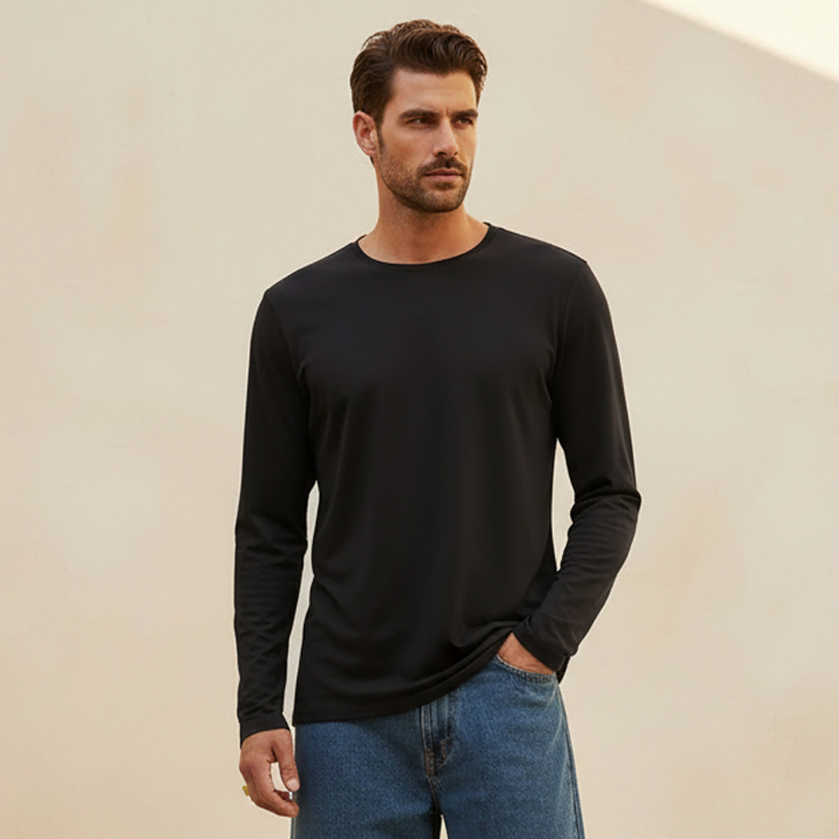 Splash Basics Slim Fit T-shirt with Crew Neck and Long Sleeves-men-clothing-tshirtsandpolos-tshirts-image-7