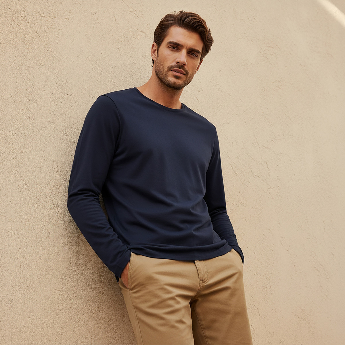 Splash Basics Slim Fit T-shirt with Crew Neck and Long Sleeves-men-clothing-tshirtsandpolos-tshirts-image-21