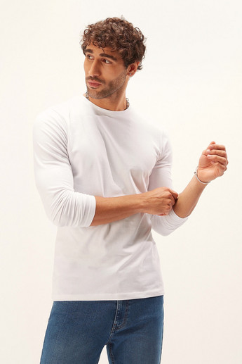 Solid T-shirt with Crew Neck and Long Sleeves