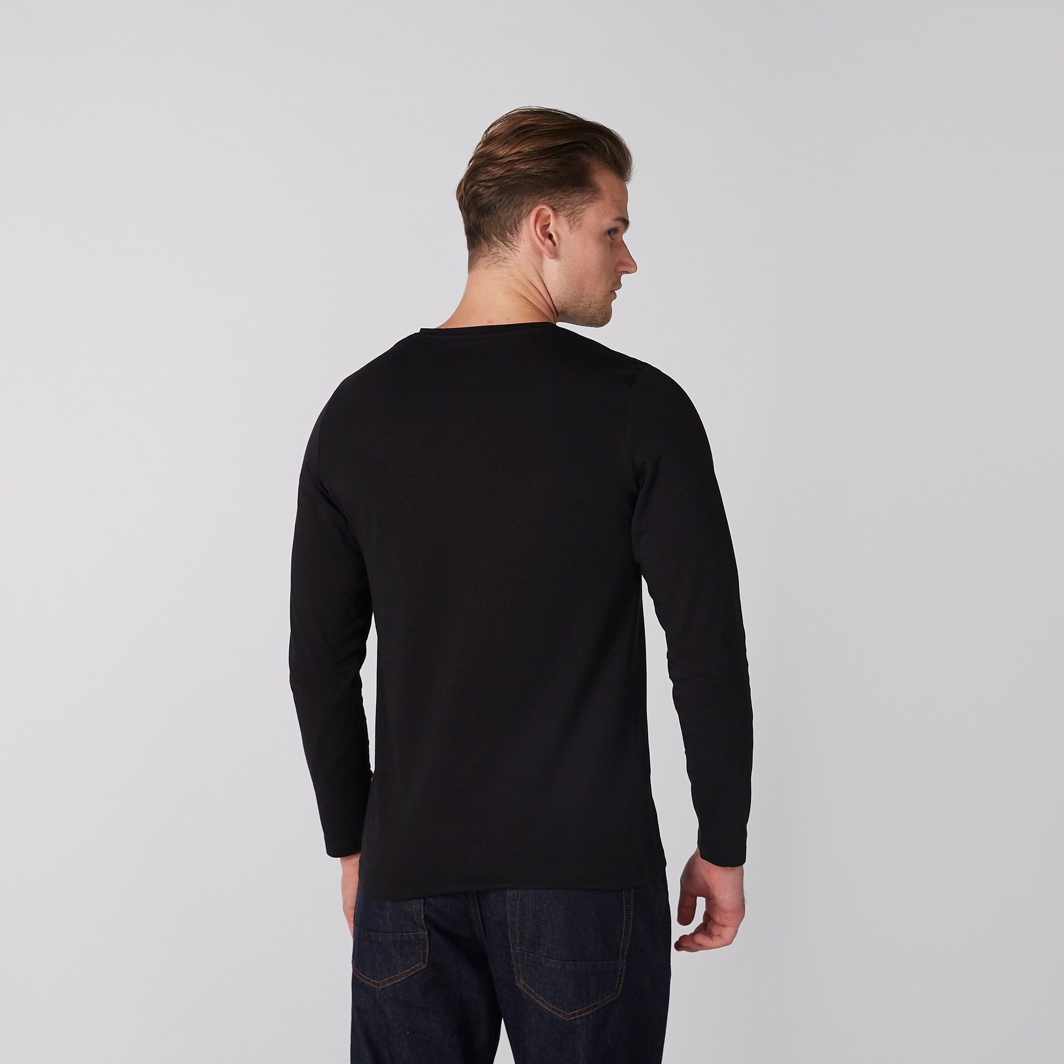 Plain Slim Fit T shirt with V neck and Long Sleeves