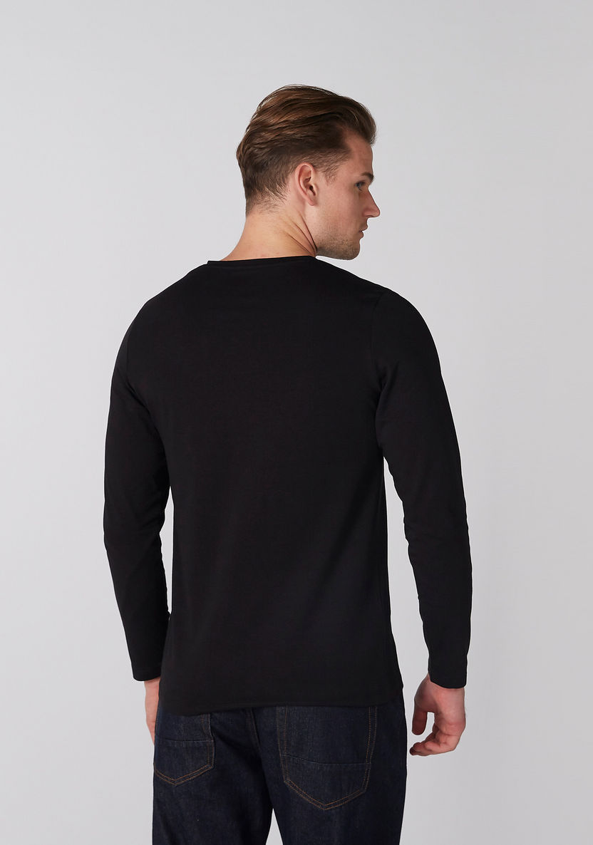 Plain T-shirt with V-neck and Long Sleeves-T Shirts-image-3